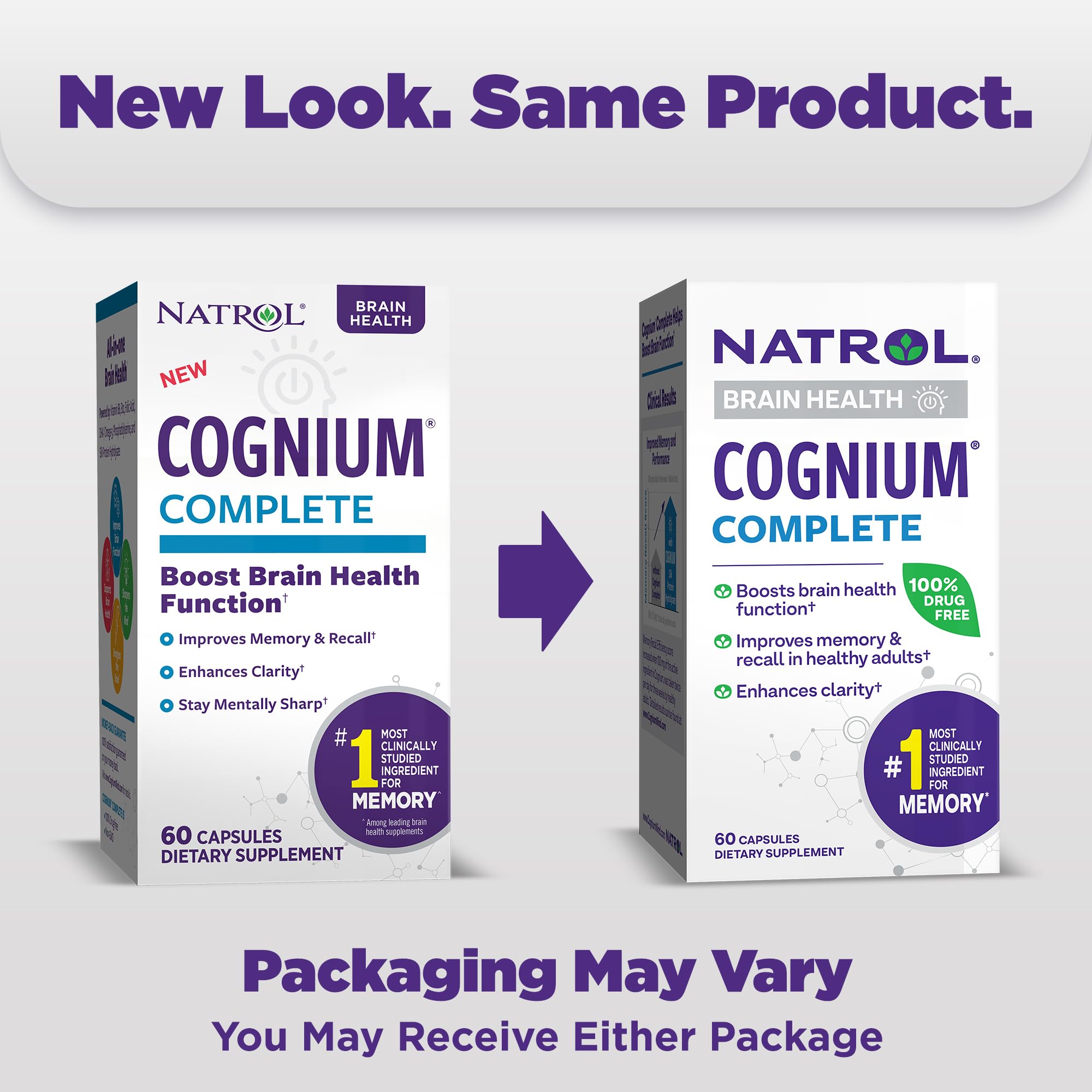 Natrol Cognium Complete, Dietary Supplement for Brain Health, Brain Health Supplements for Adults, 60 Capsules, 30 Day Supply - TrustMedUSA