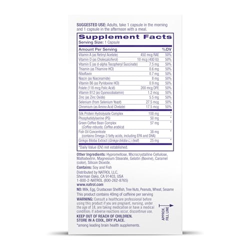Natrol Cognium Complete, Dietary Supplement for Brain Health, Brain Health Supplements for Adults, 60 Capsules, 30 Day Supply - TrustMedUSA