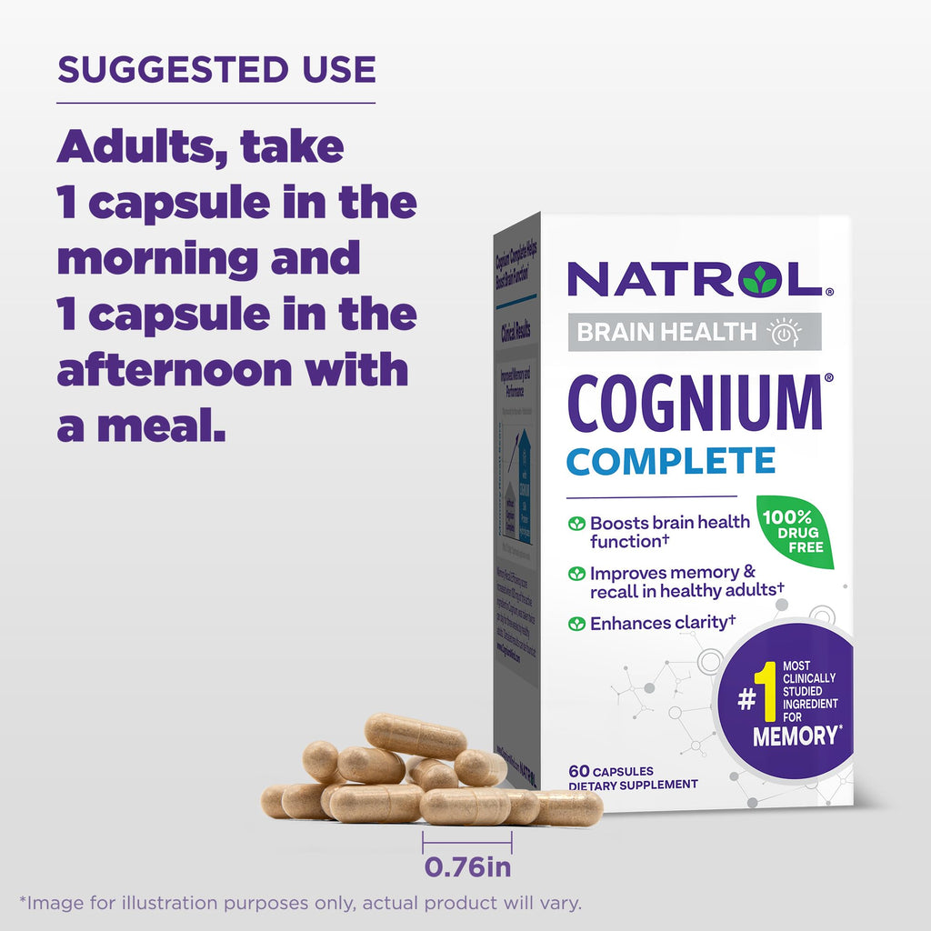 Natrol Cognium Complete, Dietary Supplement for Brain Health, Brain Health Supplements for Adults, 60 Capsules, 30 Day Supply - TrustMedUSA