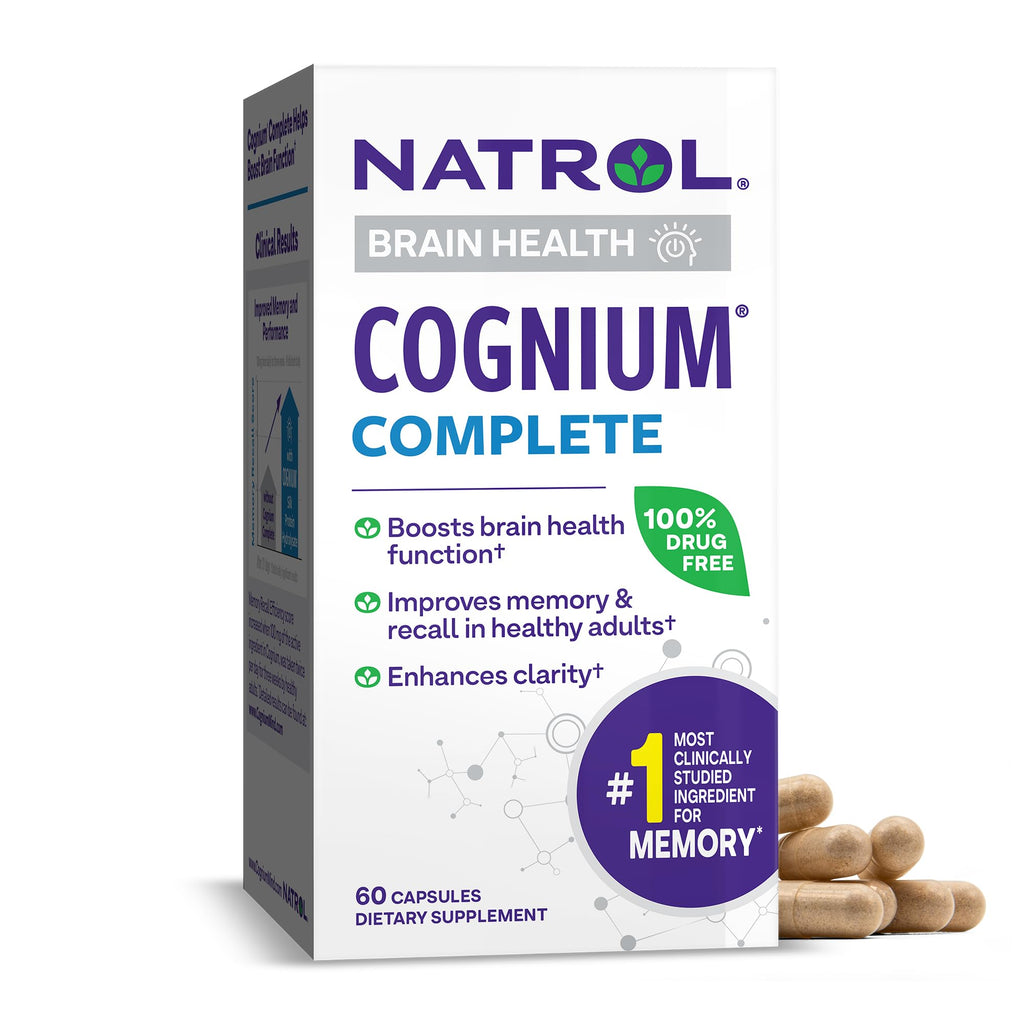 Natrol Cognium Complete, Dietary Supplement for Brain Health, Brain Health Supplements for Adults, 60 Capsules, 30 Day Supply - TrustMedUSA