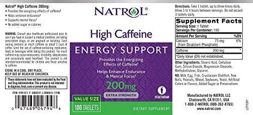 Natrol High Caffeine Tablets, Energy Support, Helps Enhance Endurance - TrustMedUSA