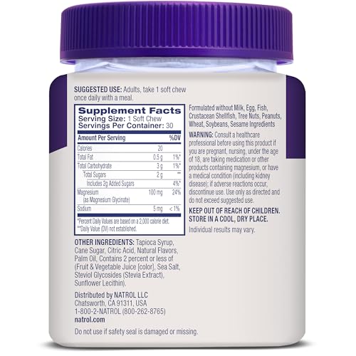 Natrol Magnesium Glycinate Supplements 100mg, Cherry Lemon Soft Chews for Healthy Sleep and Body, Magnesium Glycinate 100mg, Up to a 30 Day Supply - TrustMedUSA