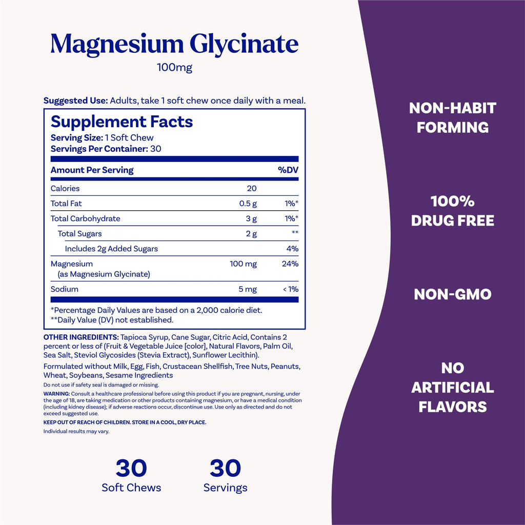 Natrol Magnesium Glycinate Supplements 100mg, Cherry Lemon Soft Chews for Healthy Sleep and Body, Magnesium Glycinate 100mg, Up to a 30 Day Supply - TrustMedUSA
