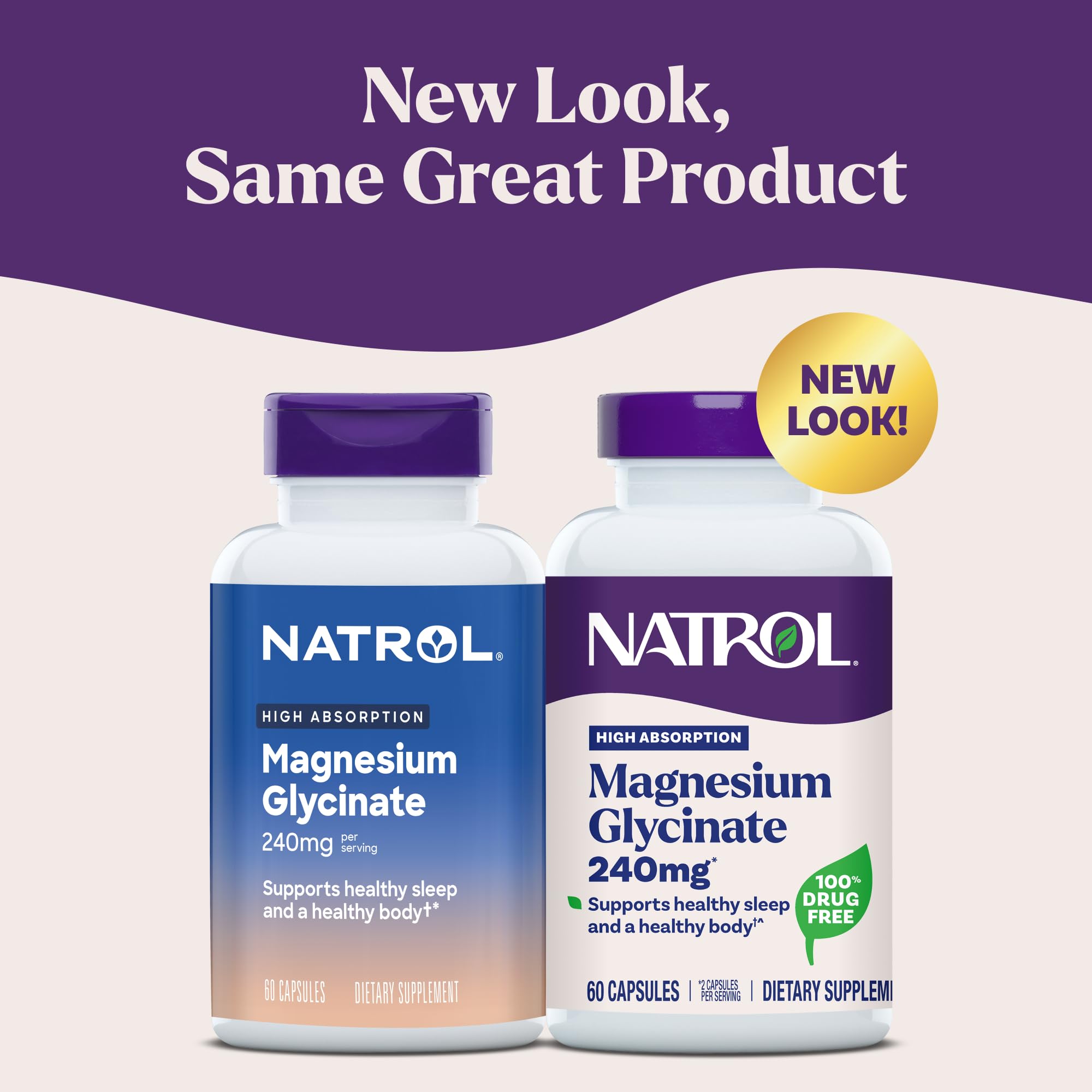 Natrol Magnesium Glycinate Supplements 240 mg - High Absorption - Calm Magnesium Glycinate for Sleep - 60 Capsules, 30 Day Supply - TrustMedUSA