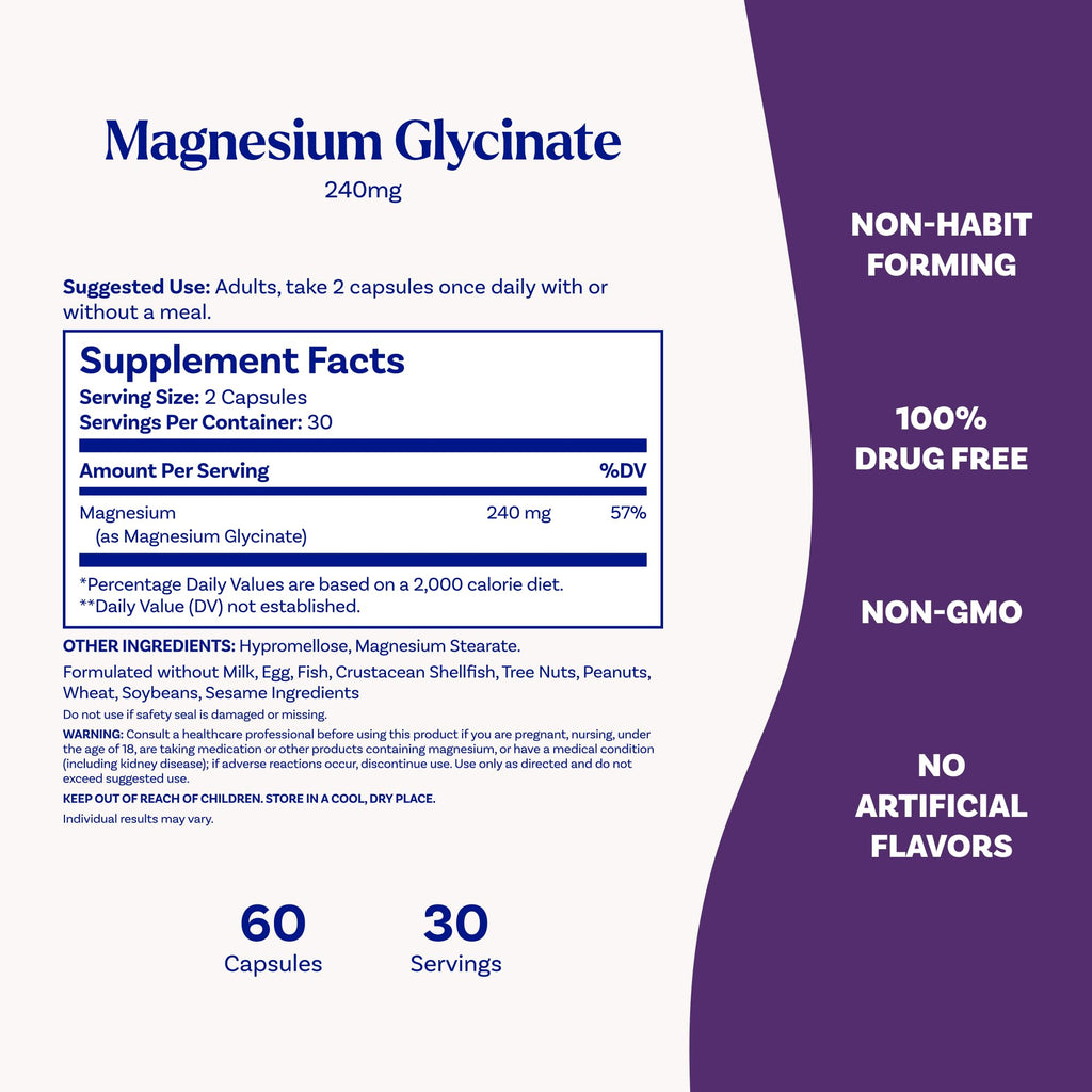 Natrol Magnesium Glycinate Supplements 240 mg - High Absorption - Calm Magnesium Glycinate for Sleep - 60 Capsules, 30 Day Supply - TrustMedUSA