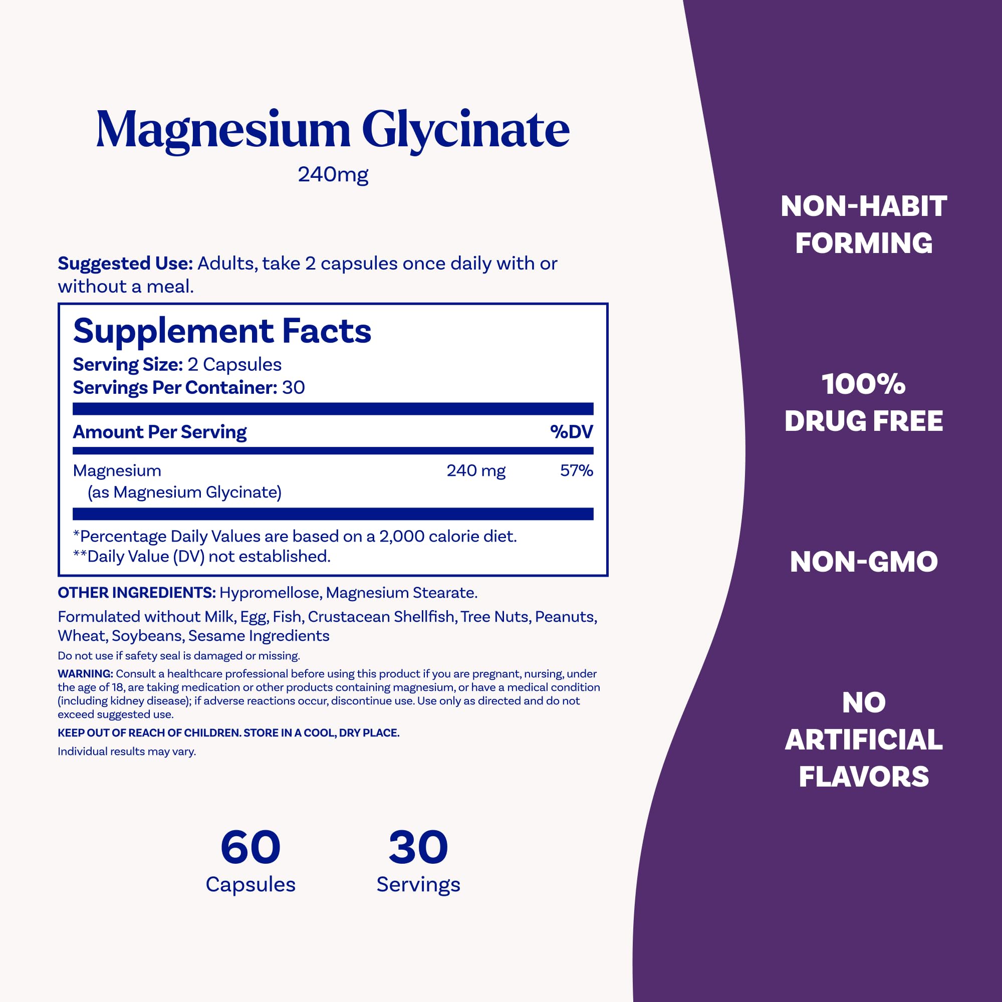 Natrol Magnesium Glycinate Supplements 240 mg - High Absorption - Calm Magnesium Glycinate for Sleep - 60 Capsules, 30 Day Supply - TrustMedUSA