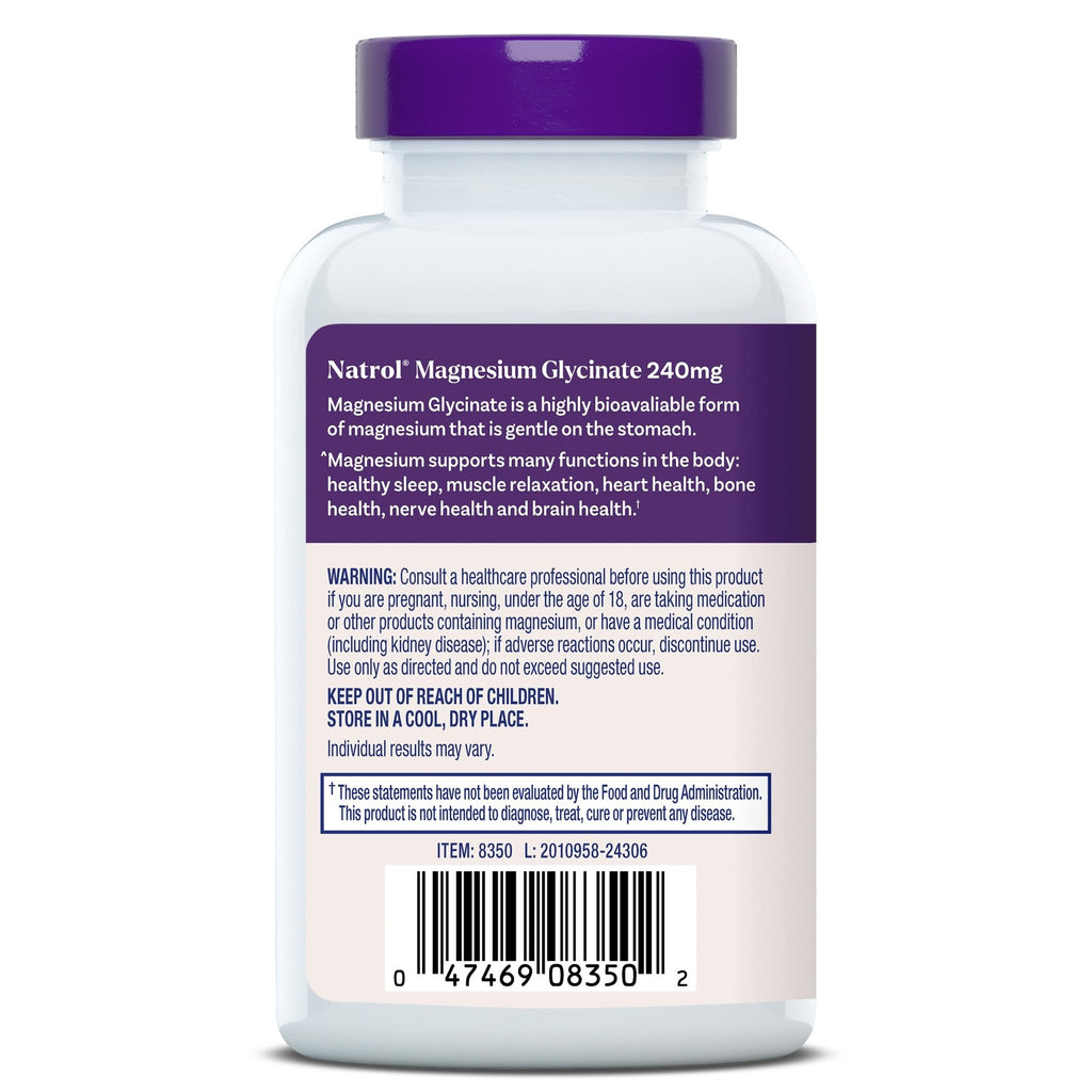 Natrol Magnesium Glycinate Supplements 240 mg - High Absorption - Calm Magnesium Glycinate for Sleep - 60 Capsules, 30 Day Supply - TrustMedUSA