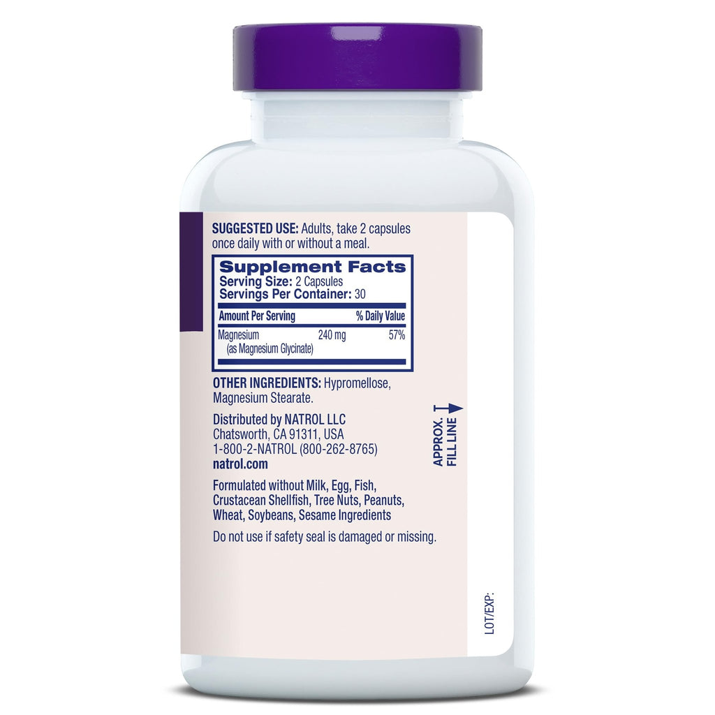 Natrol Magnesium Glycinate Supplements 240 mg - High Absorption - Calm Magnesium Glycinate for Sleep - 60 Capsules, 30 Day Supply - TrustMedUSA