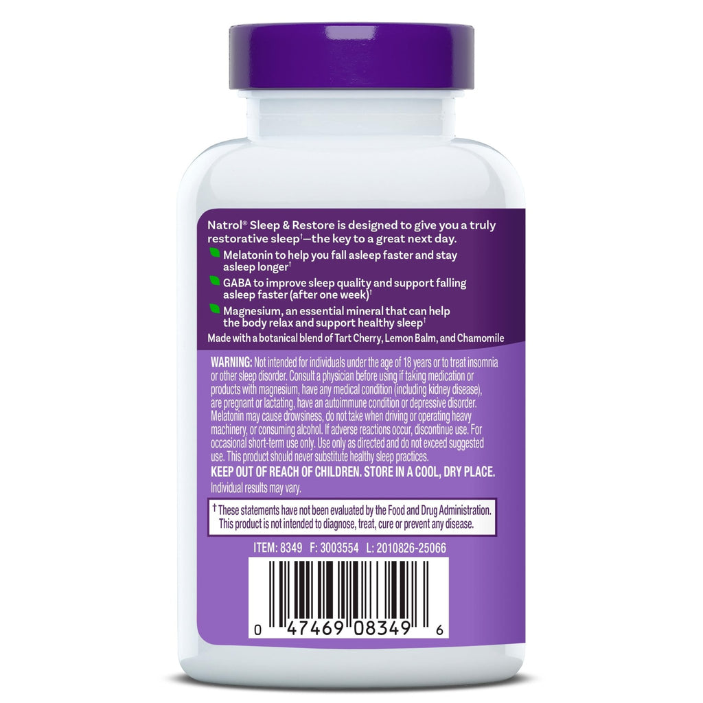 Natrol Sleep & Restore Capsules - Calm Magnesium Glycinate, Magnesium Sleep Aid with GABA, Melatonin 5mg, Botanical Blend, 30 Day Supply - TrustMedUSA