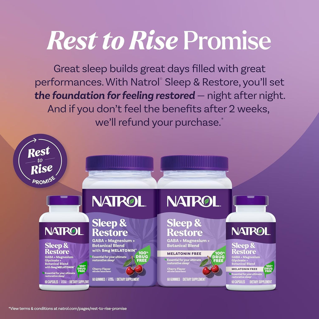 Natrol Sleep & Restore Magnesium Glycinate Blend Gummies, Magnesium for Sleep Aids for Adults, Melatonin-Free, Cherry Flavored, 30 Day Supply, 60 Gummies (Pack of 2) - TrustMedUSA