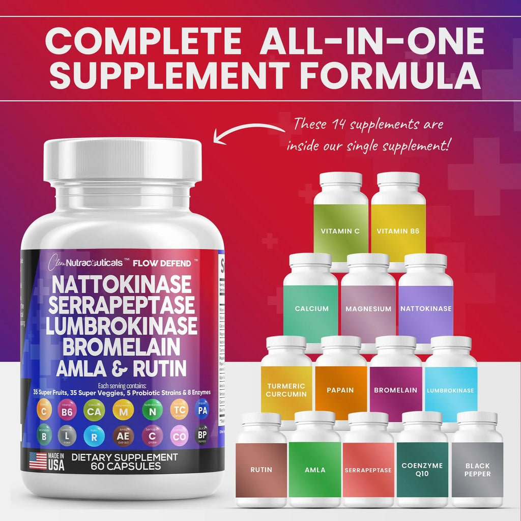Nattokinase 4000 FU Serrapeptase 120000 SPU Lumbrokinase Enzyme - TrustMedUSA