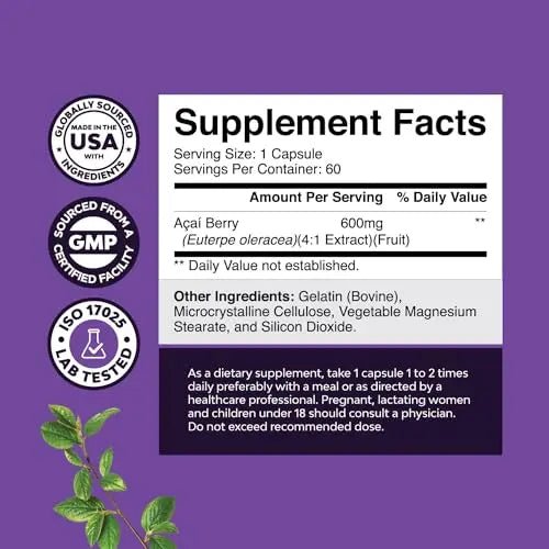 Natural Acai Berry Weight Loss Supplement Detox Products Antioxidant Superfood - TrustMedUSA