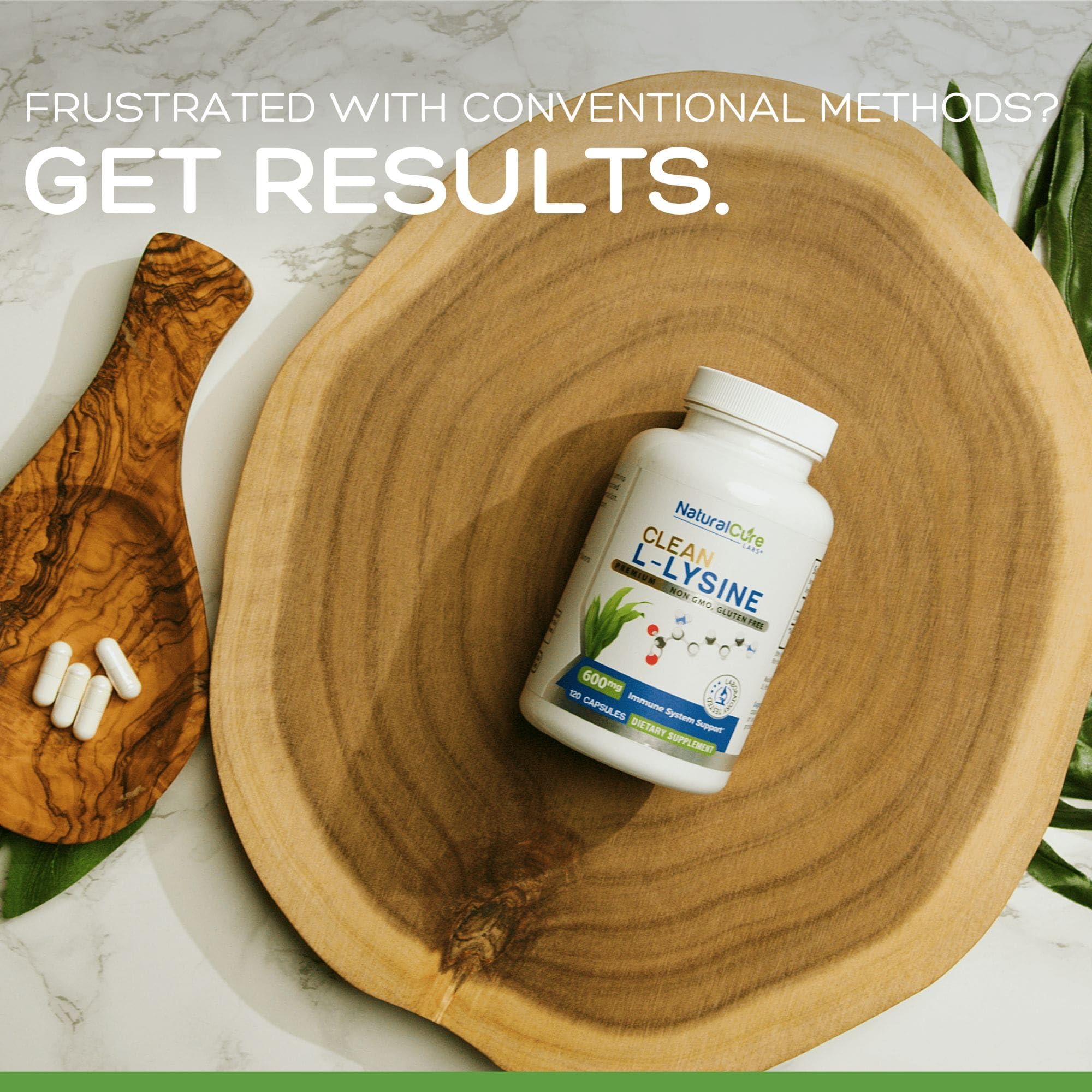 Natural Cure Labs Clean L-Lysine 600mg, 120 Capsules | Vegan, Non-GMO, & Gluten Free - Maple Wellness Supplements