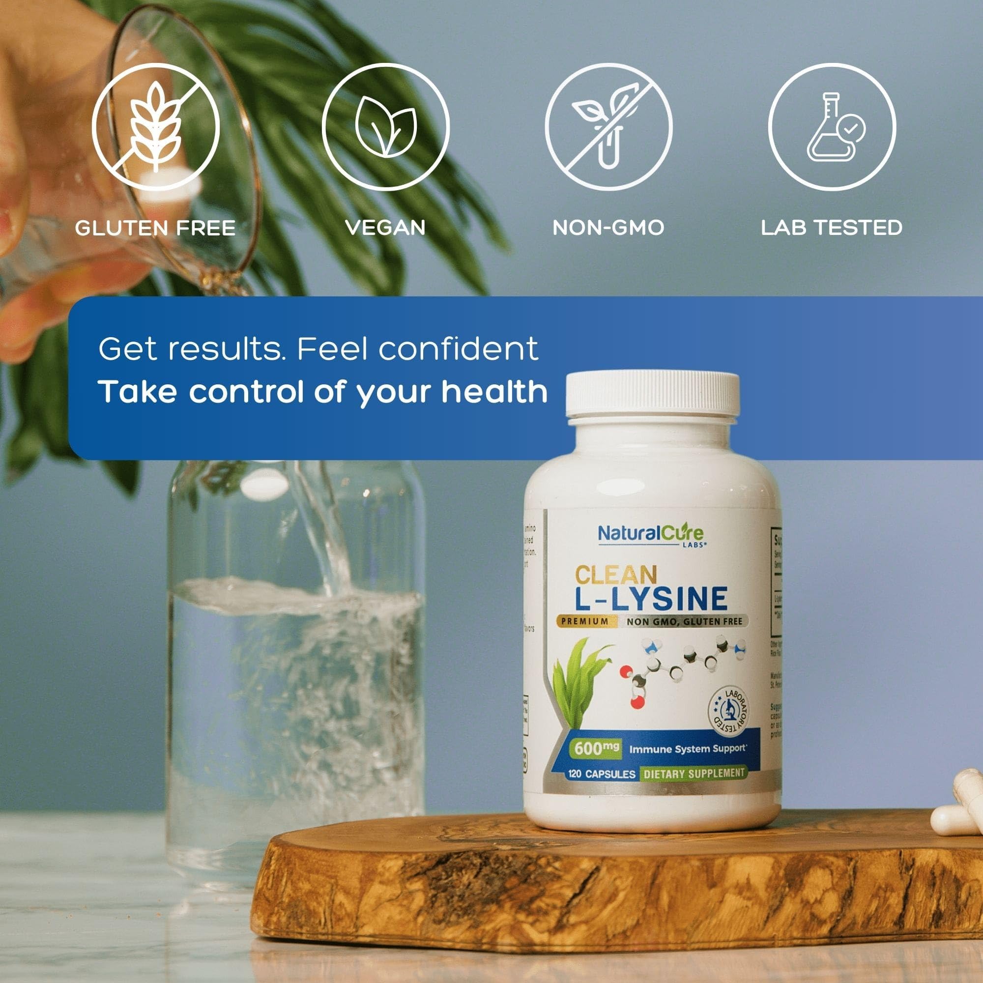Natural Cure Labs Clean L-Lysine 600mg, 120 Capsules | Vegan, Non-GMO, & Gluten Free - Maple Wellness Supplements
