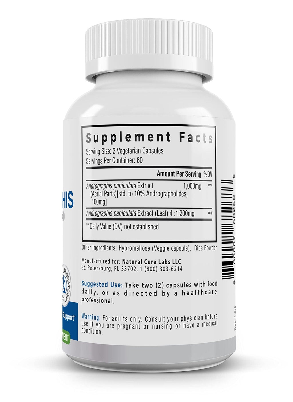 Natural Cure Labs Premium Andrographis Paniculata Extract 1,200mg – 100mg Standardized Andrographolides – Vegan Immune & Digestive Support Capsules – Non-GMO, Gluten-Free, Herbal Dietary Supplement - Maple Wellness Supplements