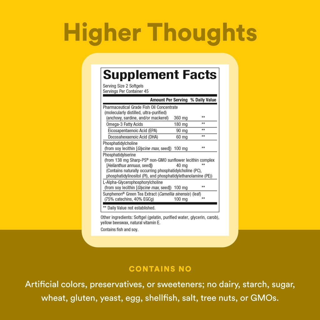 Natural Factors Higher Thoughts - Supports Cognitive & Cardiovascular Health* - Fish Oil, Fatty Acids, EPA, DHA & More - 90 Softgels - TrustMedUSA