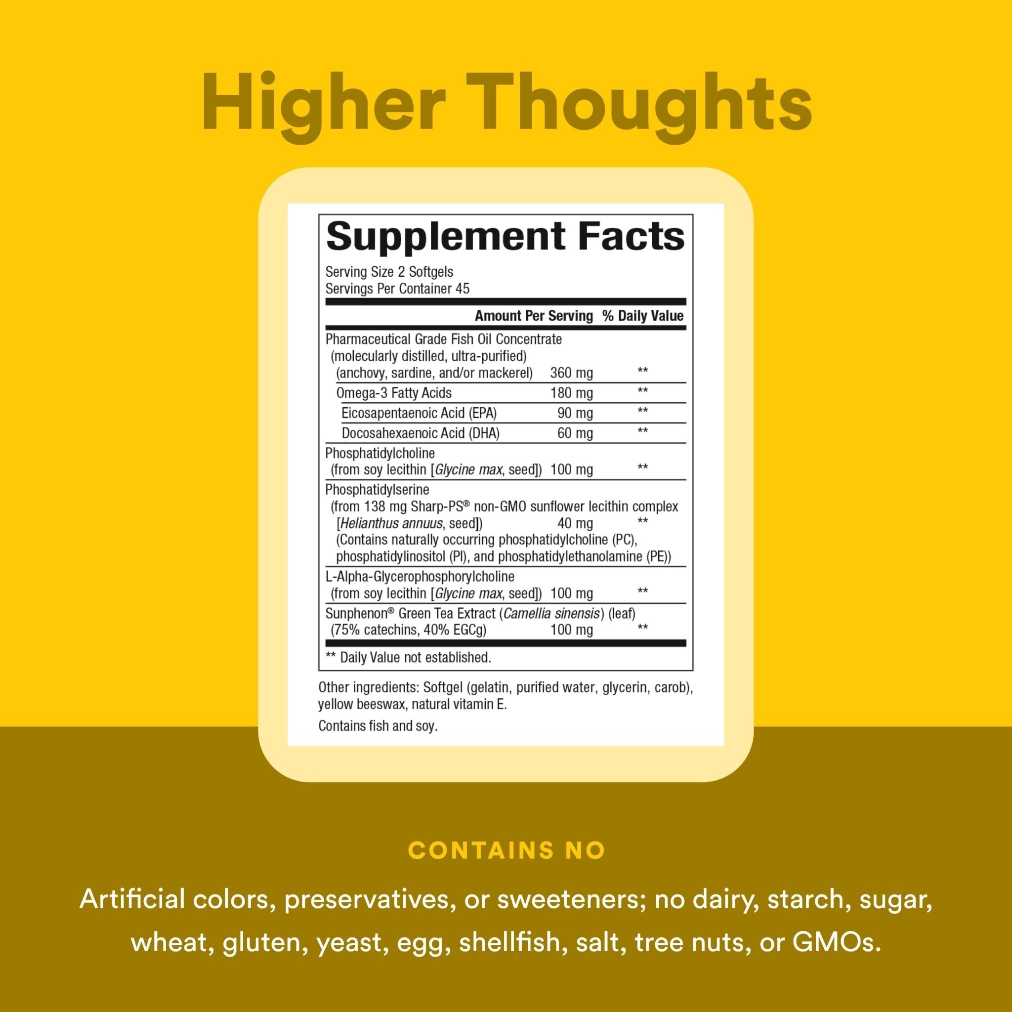 Natural Factors Higher Thoughts - Supports Cognitive & Cardiovascular Health* - Fish Oil, Fatty Acids, EPA, DHA & More - 90 Softgels - TrustMedUSA