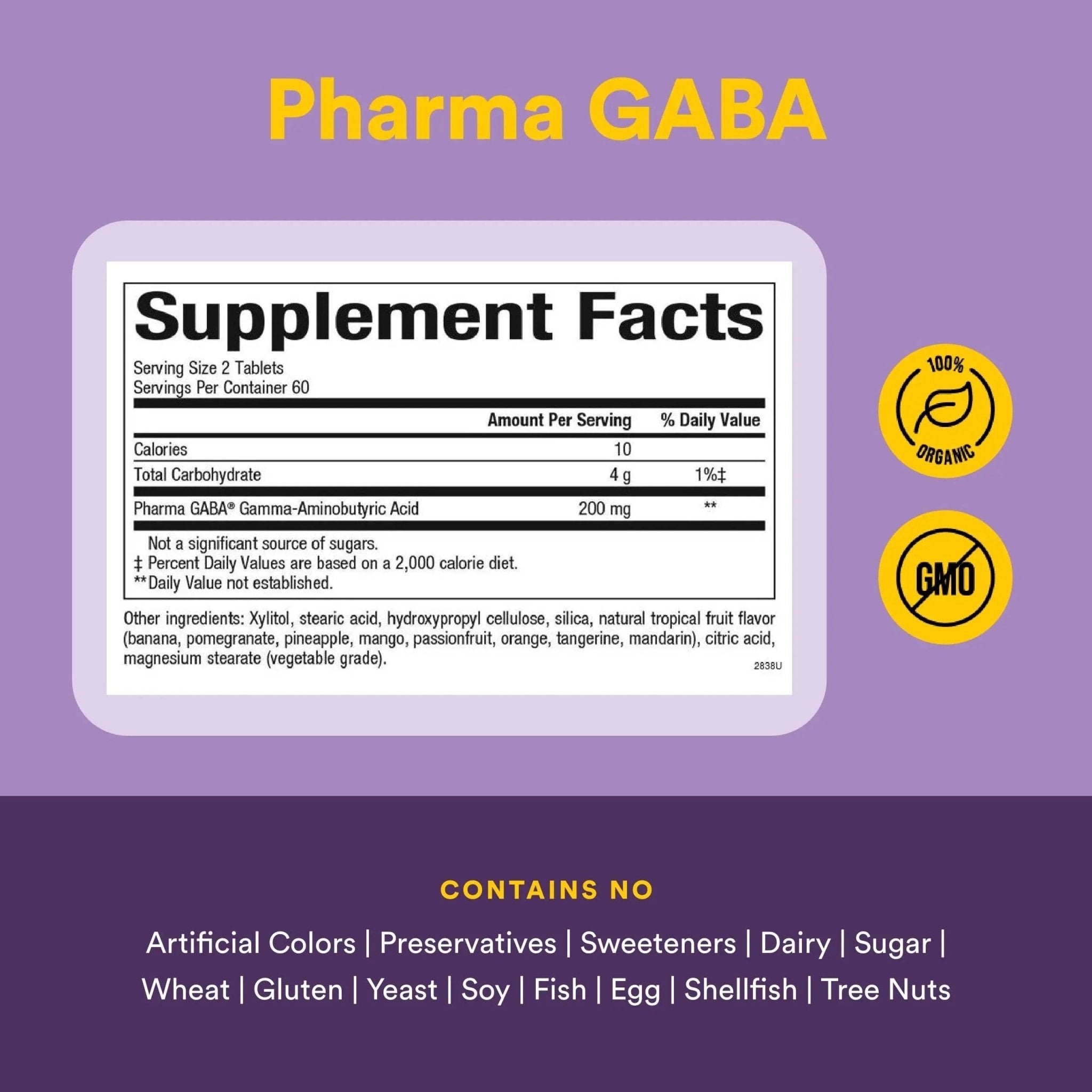 Natural Factors Pharma GABA - Dietary Supplement Supports Calm Sleep & Sleep Quality - Natural, Fast-Working Supplement Aids Focus & Brain Health - 120 Chewable Tablets (60 Servings) - TrustMedUSA