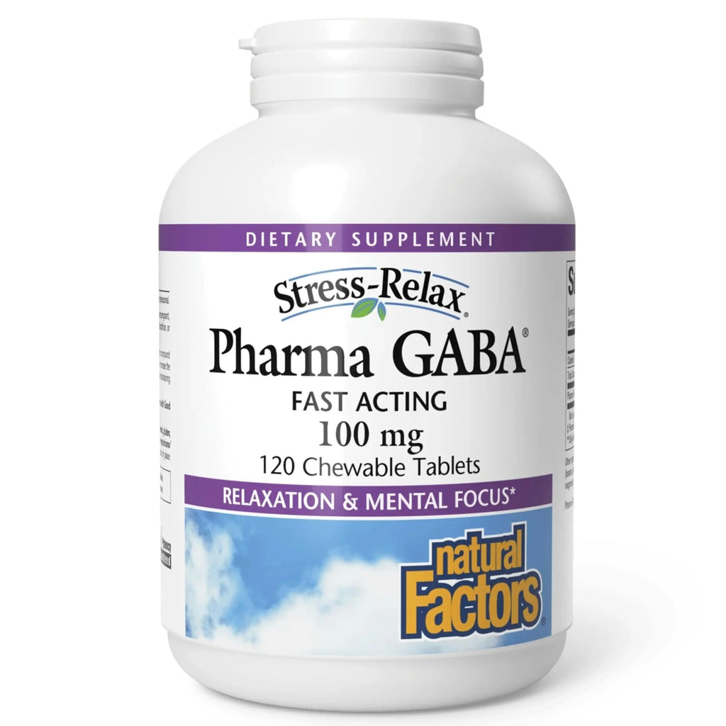 Natural Factors Pharma GABA - Dietary Supplement Supports Calm Sleep & Sleep Quality - Natural, Fast-Working Supplement Aids Focus & Brain Health - 120 Chewable Tablets (60 Servings) - TrustMedUSA