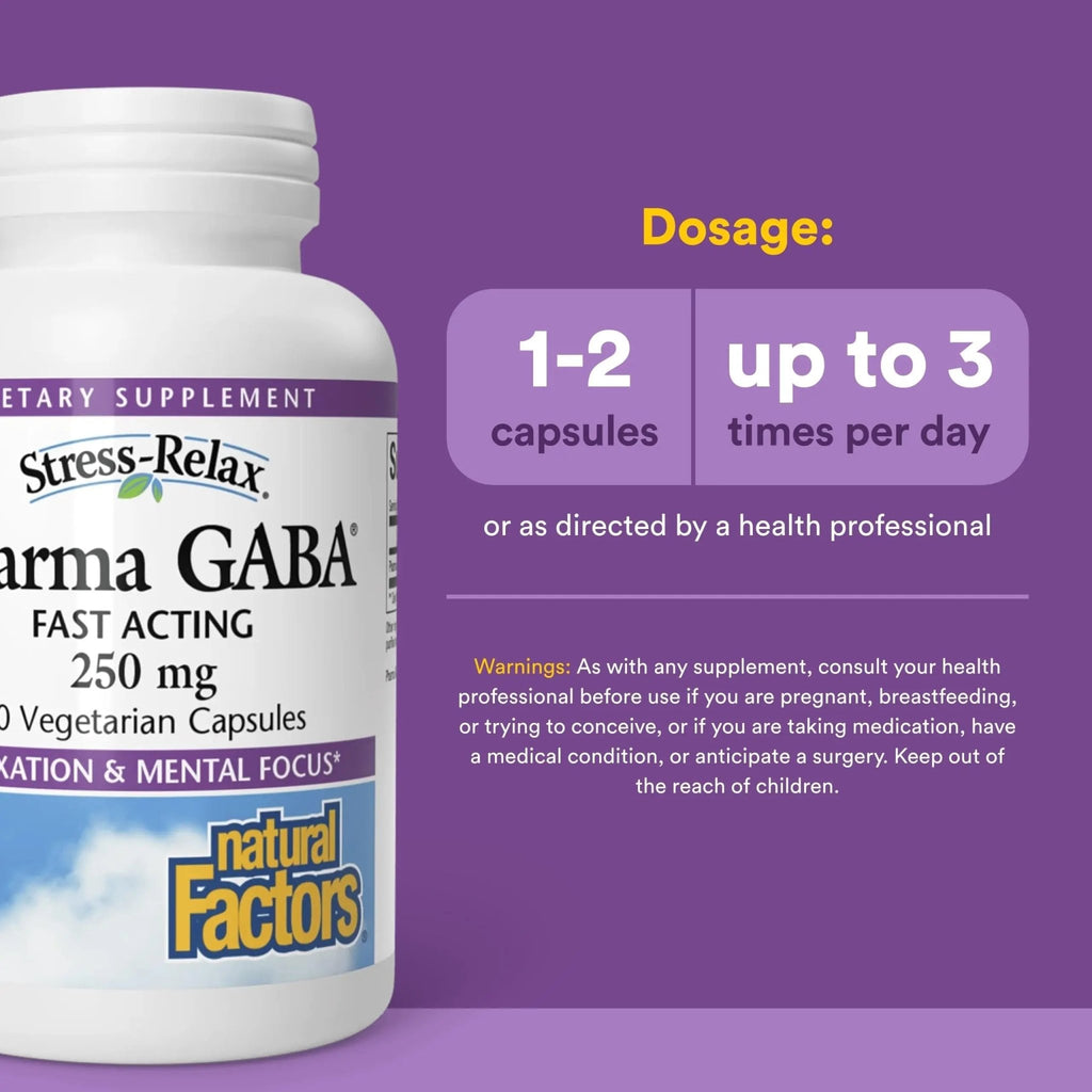 Natural Factors Pharma GABA - Dietary Supplement Supports Calm Sleep & Sleep Quality - Natural, Fast-Working Supplement Aids Focus & Brain Health - 60 Chewable Tablets (60 Servings) - TrustMedUSA