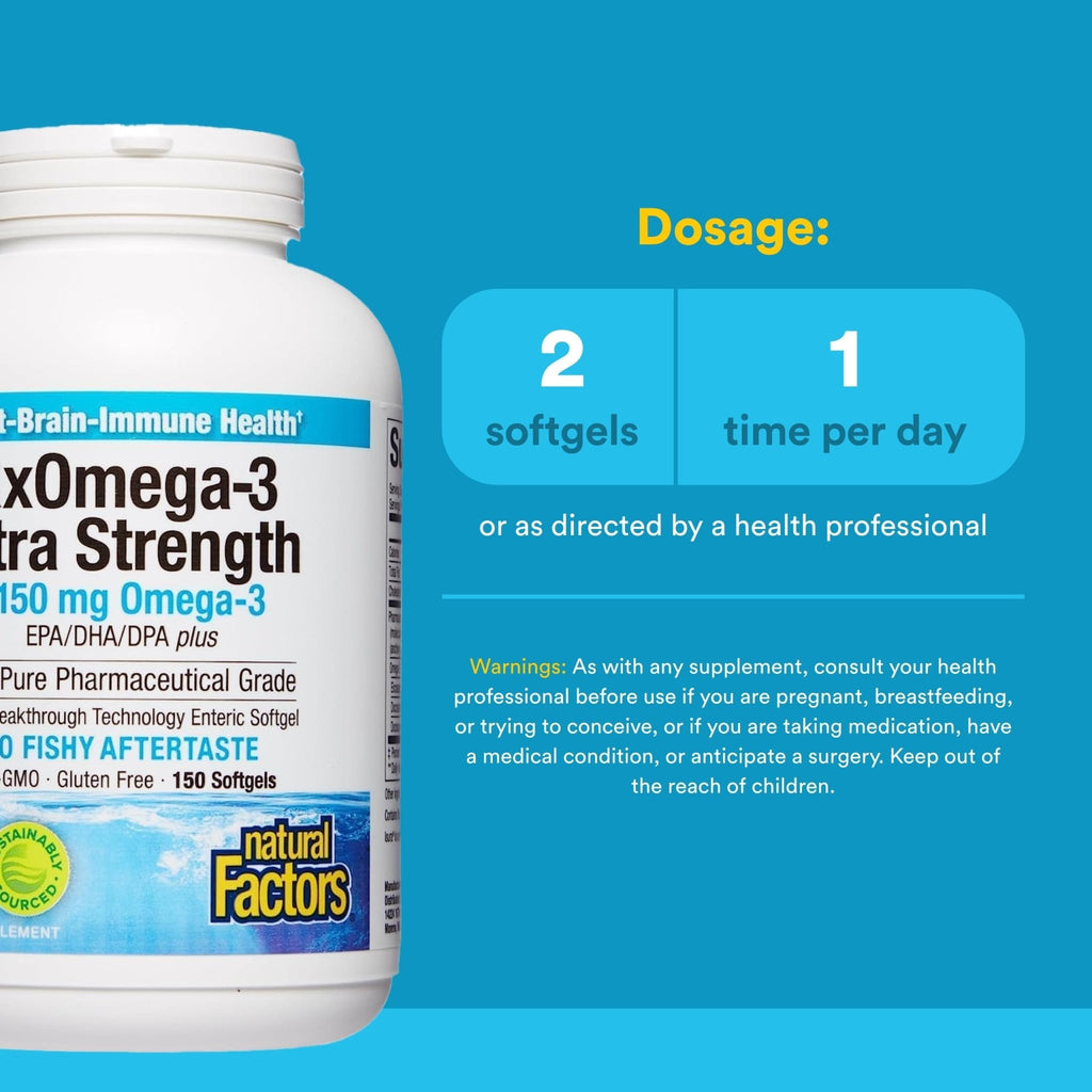 Natural Factors RxOmega-3 Ultra Strength - Brain & Heart Health Support - Eye Health Supplement with EPA & DHA - Supplement with Omega-3 Fatty Acids - 150 Softgels (75 Servings) - TrustMedUSA