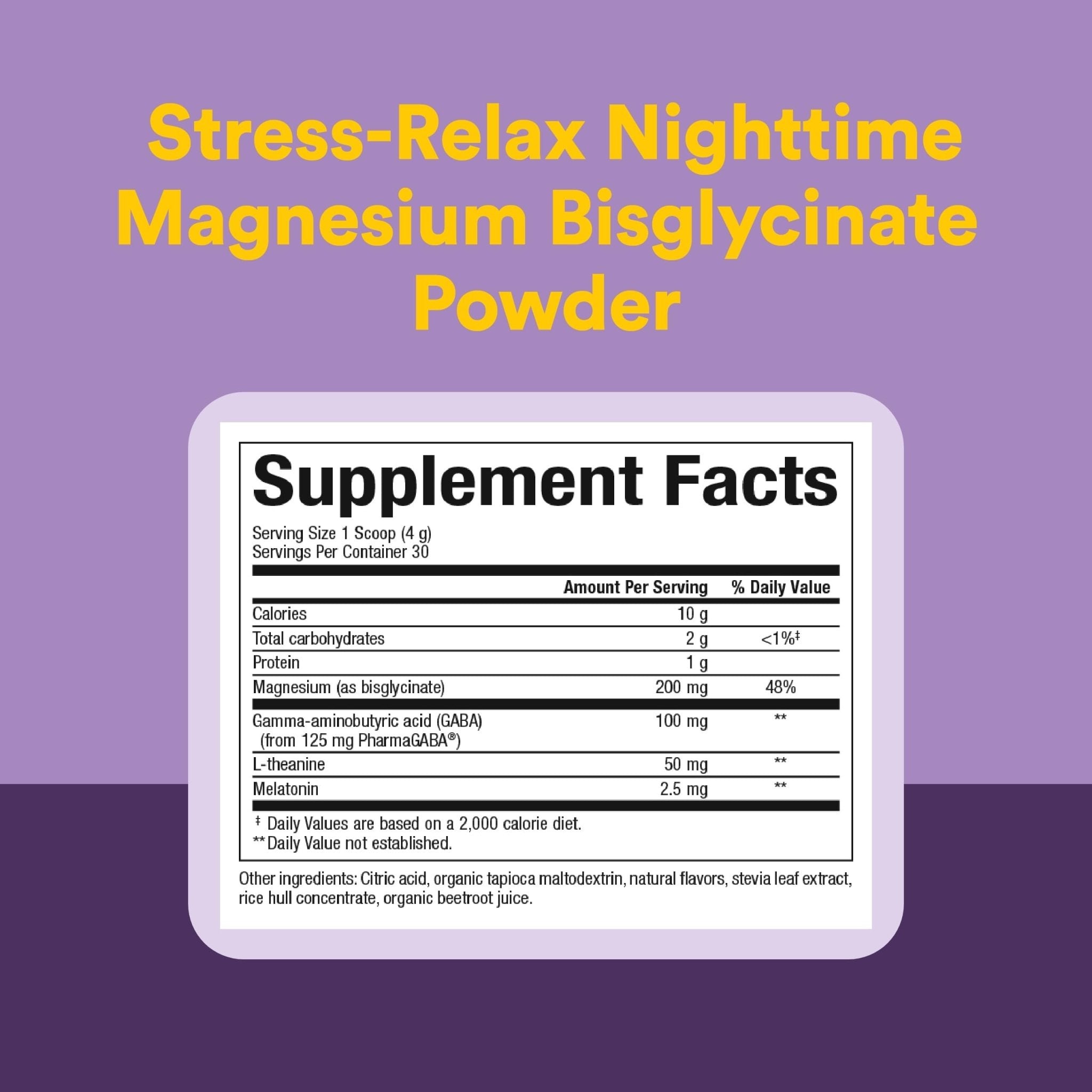 Natural Factors Stress-Relax Nighttime Magnesium Bisglycinate - Supports Sleep & Relaxation* - with Melatonin, L-Theanine & GABA - Tropical Flavor - 4.23 oz - TrustMedUSA