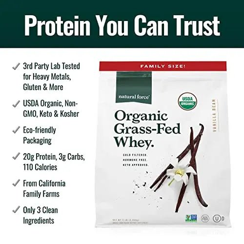 Natural Force Grass Fed Organic Whey Protein Powder – Non GMO Verified, Humane - TrustMedUSA
