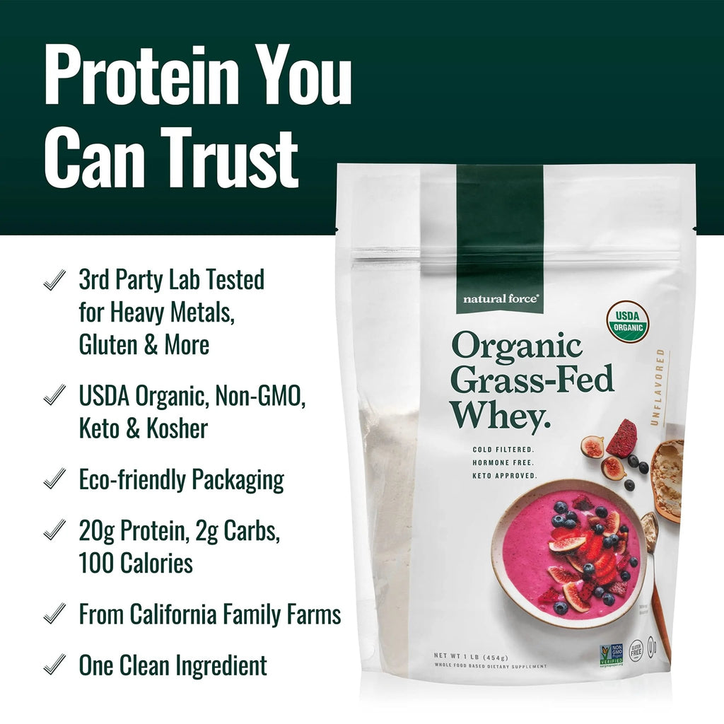 Natural Force Grass Fed Organic Whey Protein Powder – Non GMO Verified, Humane - TrustMedUSA