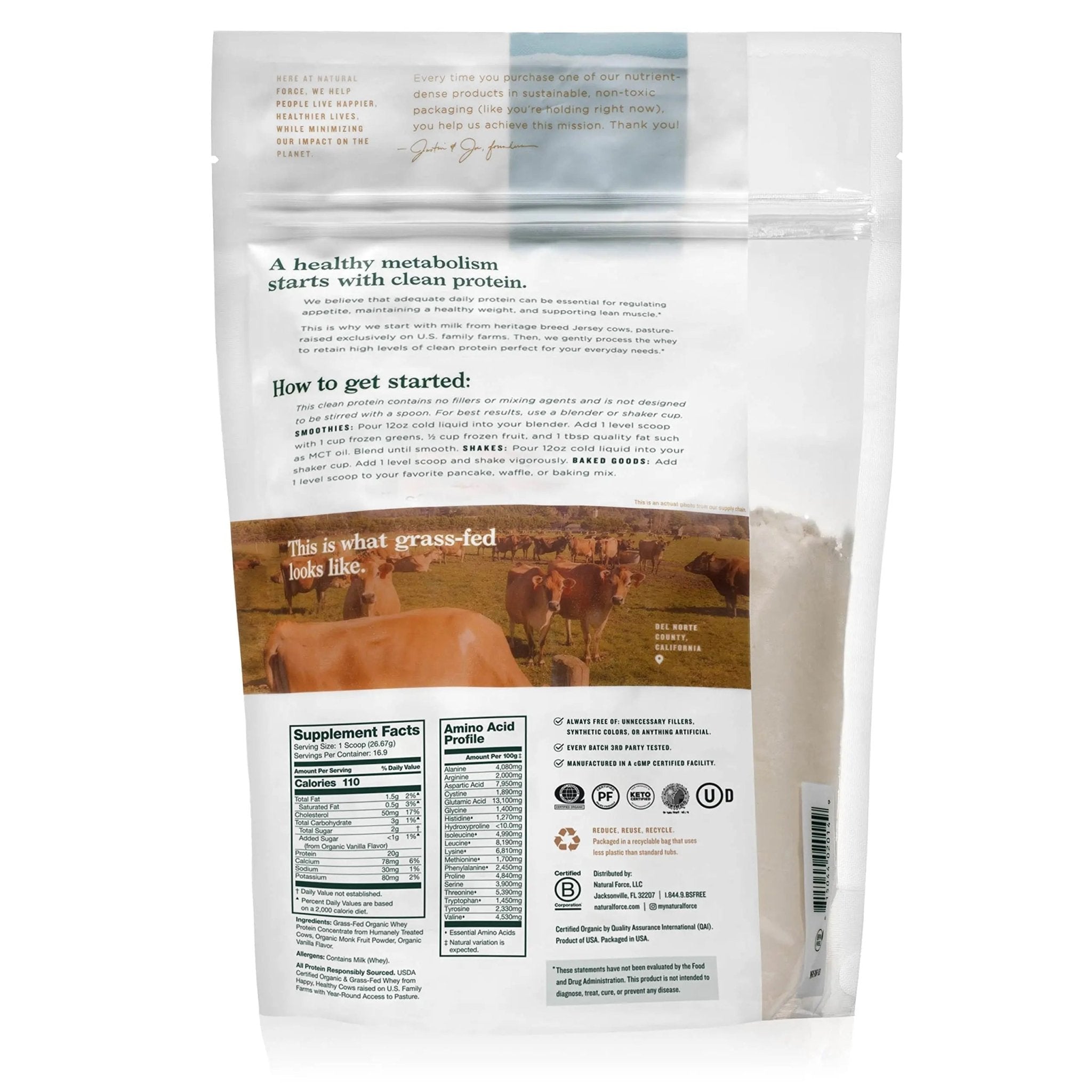 Natural Force Grass Fed Organic Whey Protein Powder – Non GMO Verified, Humane - TrustMedUSA
