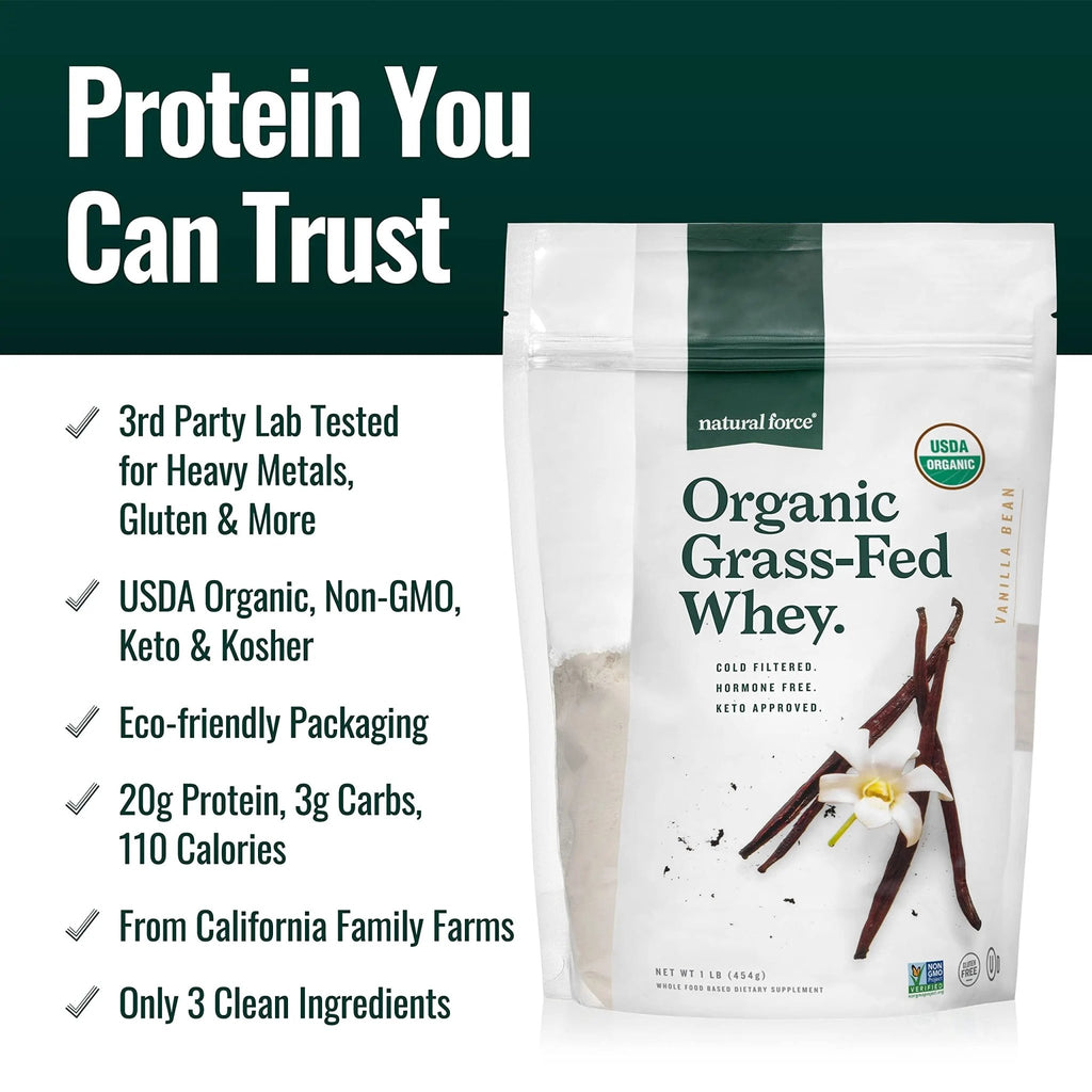 Natural Force Grass Fed Organic Whey Protein Powder – Non GMO Verified, Humane - TrustMedUSA
