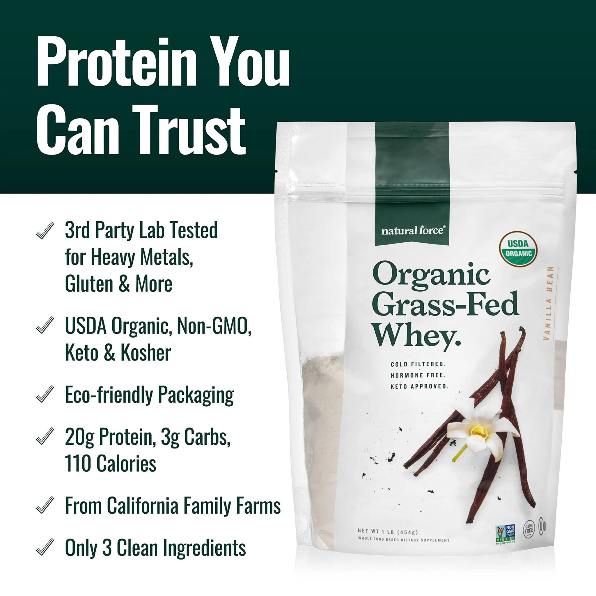 Natural Force Grass Fed Organic Whey Protein Powder – Non GMO Verified, Humane - TrustMedUSA