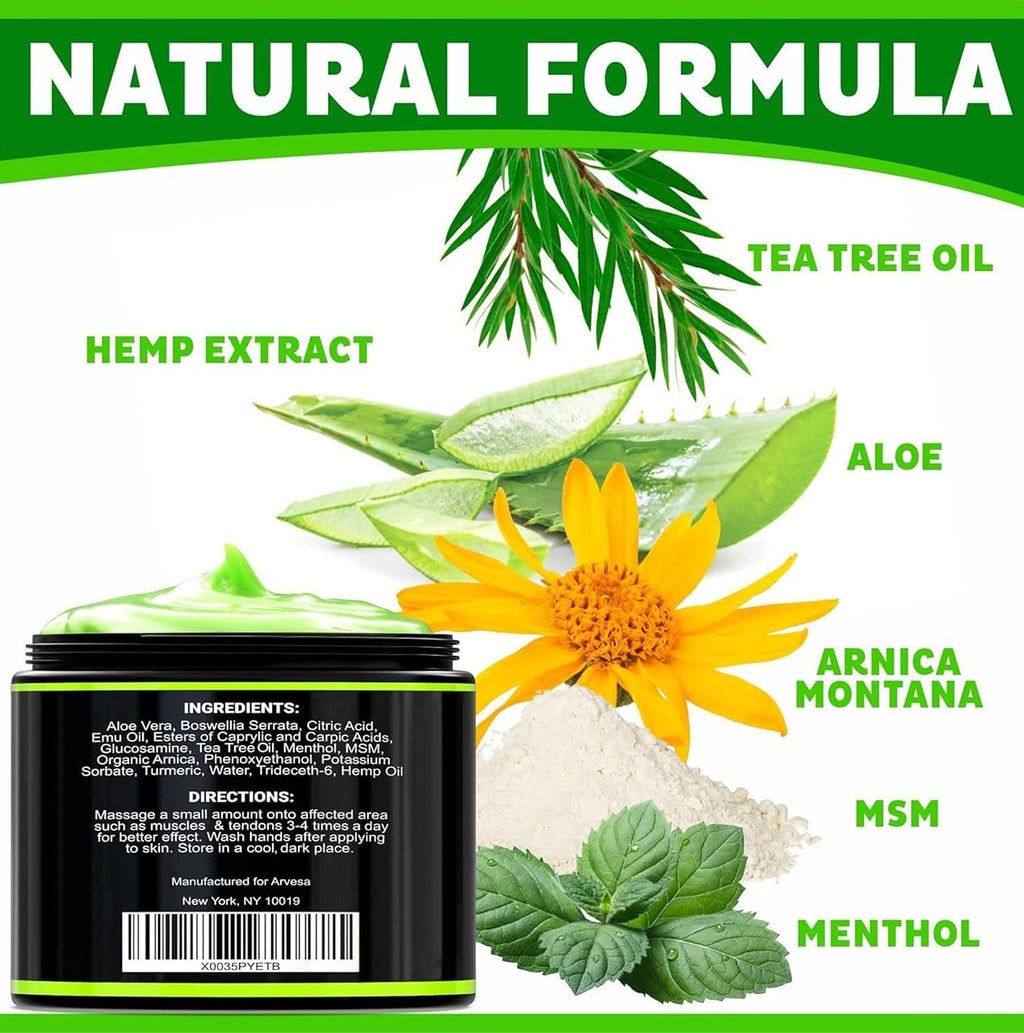 Natural Hemp Cream - Maximum Strength Gel - Hemp Cream with Arnica, MSM, Glucosamine, Menthol, Aloe, Turmeric, Boswellia - Fast Absorption, Non-Greasy, Lightweight - Advanced Formula - 4 oz - TrustMedUSA