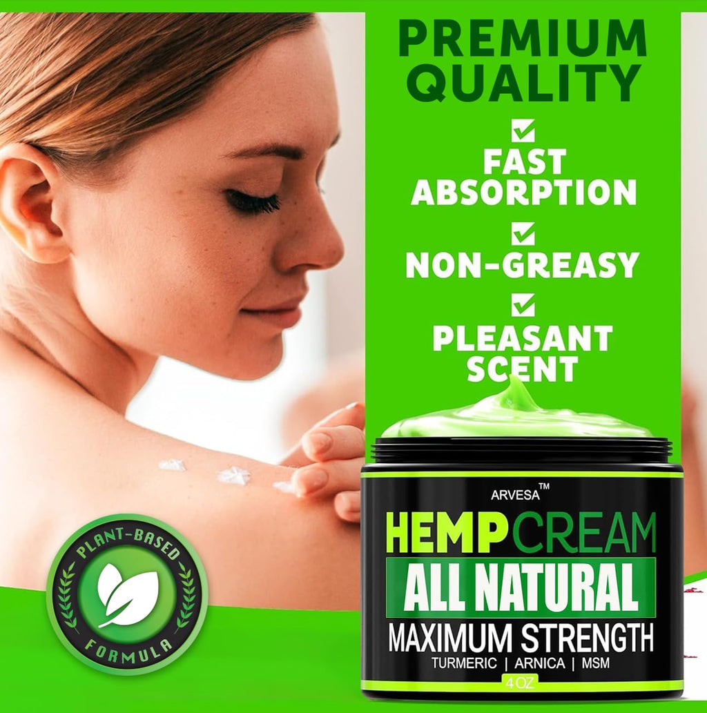 Natural Hemp Cream - Maximum Strength Gel - Hemp Cream with Arnica, MSM, Glucosamine, Menthol, Aloe, Turmeric, Boswellia - Fast Absorption, Non-Greasy, Lightweight - Advanced Formula - 4 oz - TrustMedUSA