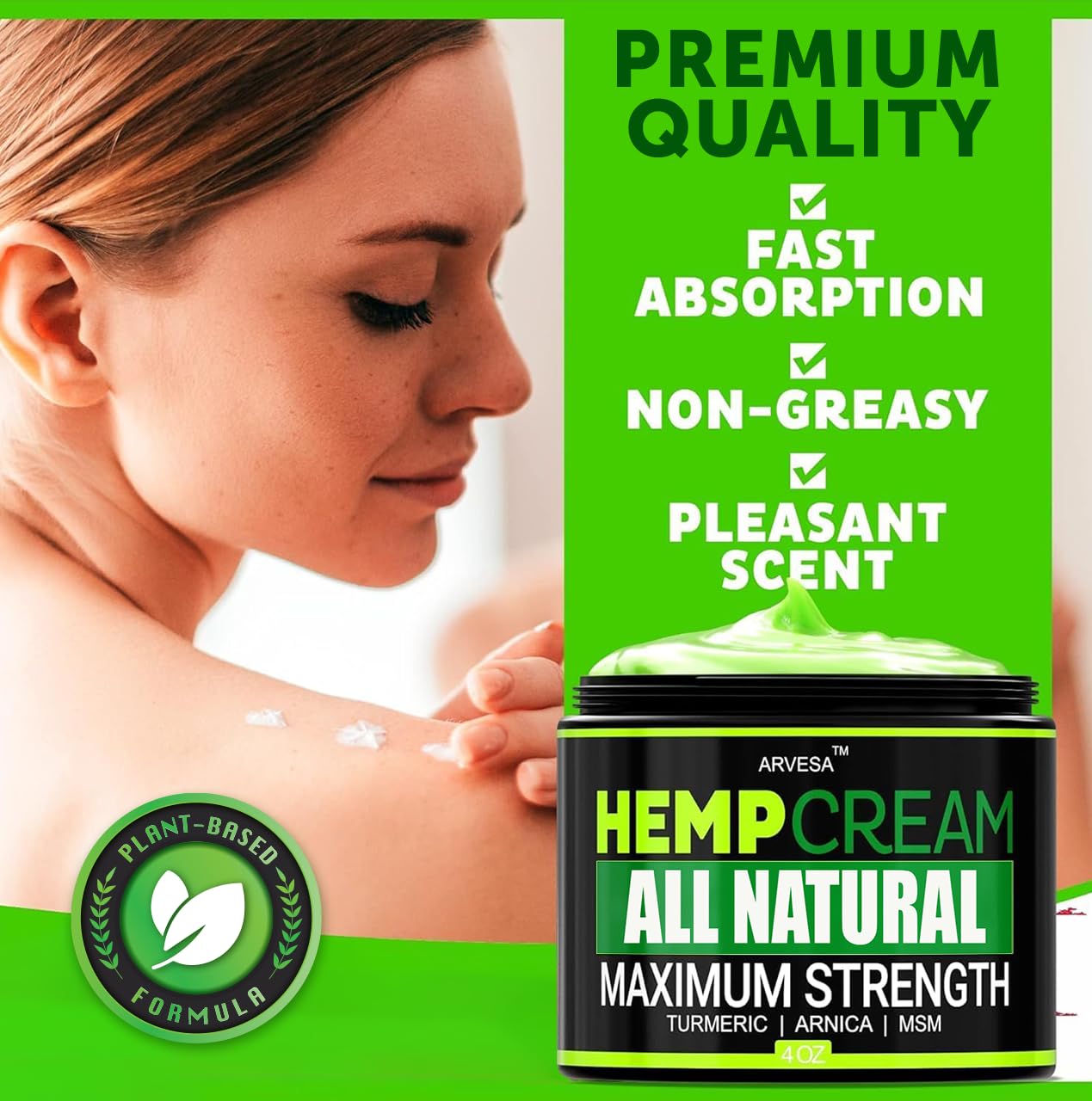 Natural Hemp Cream - Maximum Strength Gel - Hemp Cream with Arnica, MSM, Glucosamine, Menthol, Aloe, Turmeric, Boswellia - Fast Absorption, Non-Greasy, Lightweight - Advanced Formula - 4 oz - TrustMedUSA