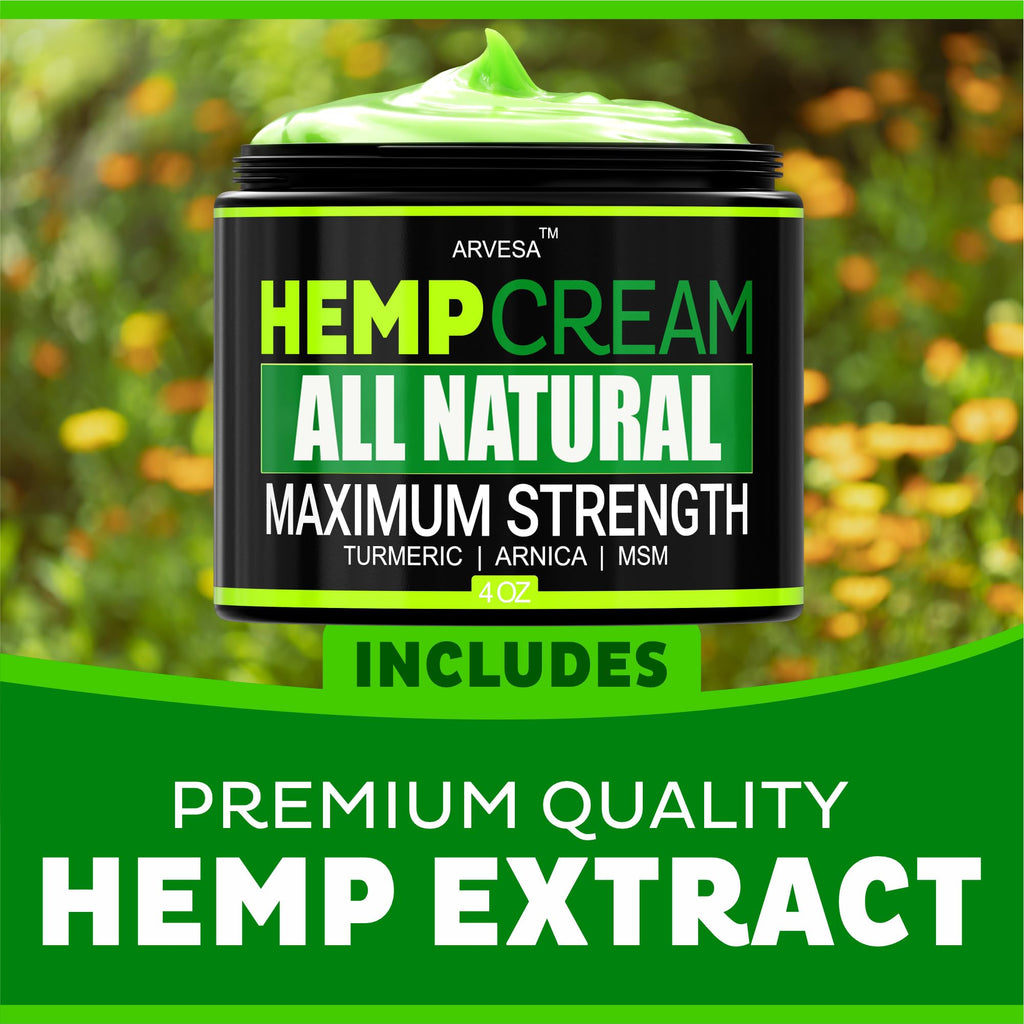 Natural Hemp Cream - Maximum Strength Gel - Hemp Cream with Arnica, MSM, Glucosamine, Menthol, Aloe, Turmeric, Boswellia - Fast Absorption, Non-Greasy, Lightweight - Advanced Formula - 4 oz - TrustMedUSA