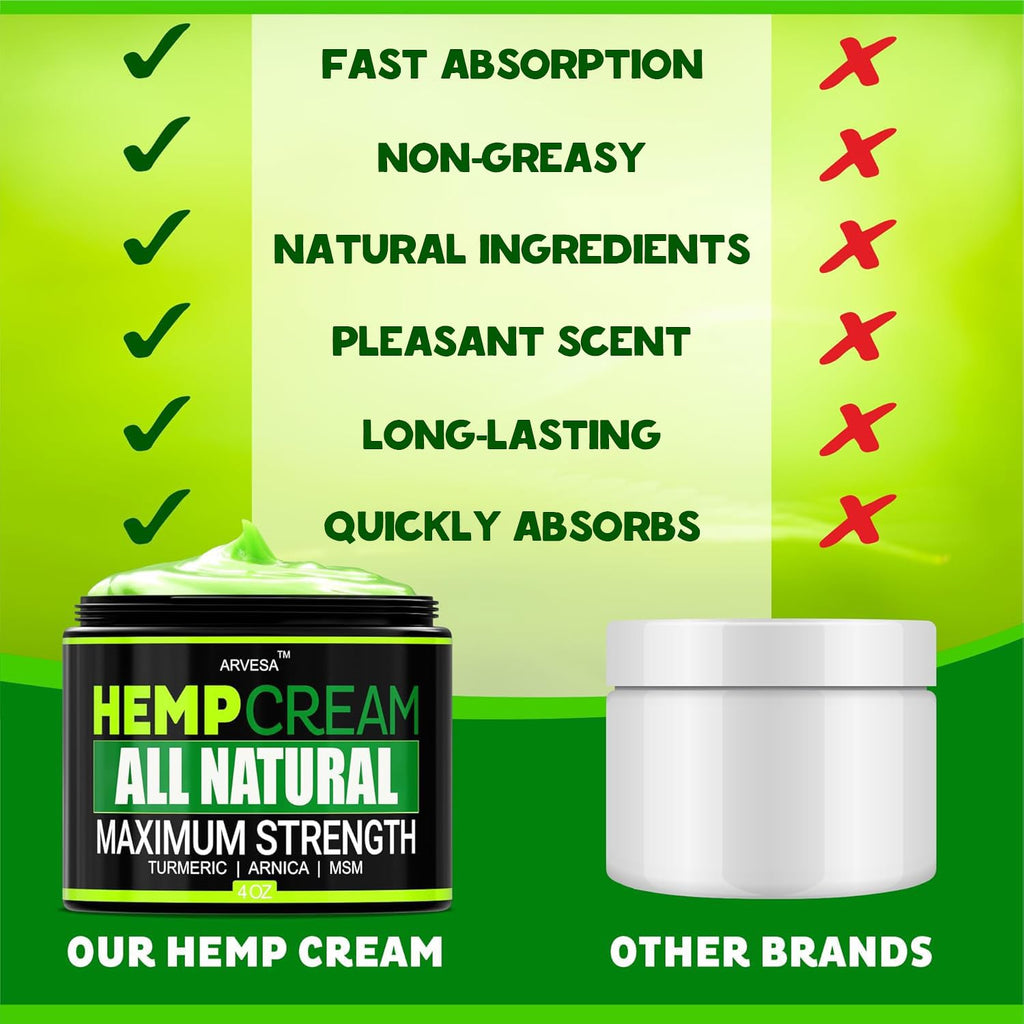 Natural Hemp Cream - Maximum Strength Gel - Hemp Cream with Arnica, MSM, Glucosamine, Menthol, Aloe, Turmeric, Boswellia - Fast Absorption, Non-Greasy, Lightweight - Advanced Formula - 4 oz - TrustMedUSA