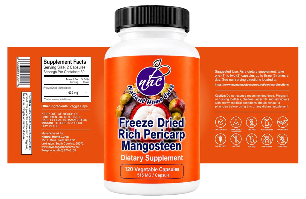 Natural Home Cures Freeze-Dried Mangosteen Rich Pericarp Capsules – 56+ Xanthones & Flavonoids, High ORAC Antioxidant Support, 515 mg, 120 Vegan Capsules - Maple Wellness Supplements