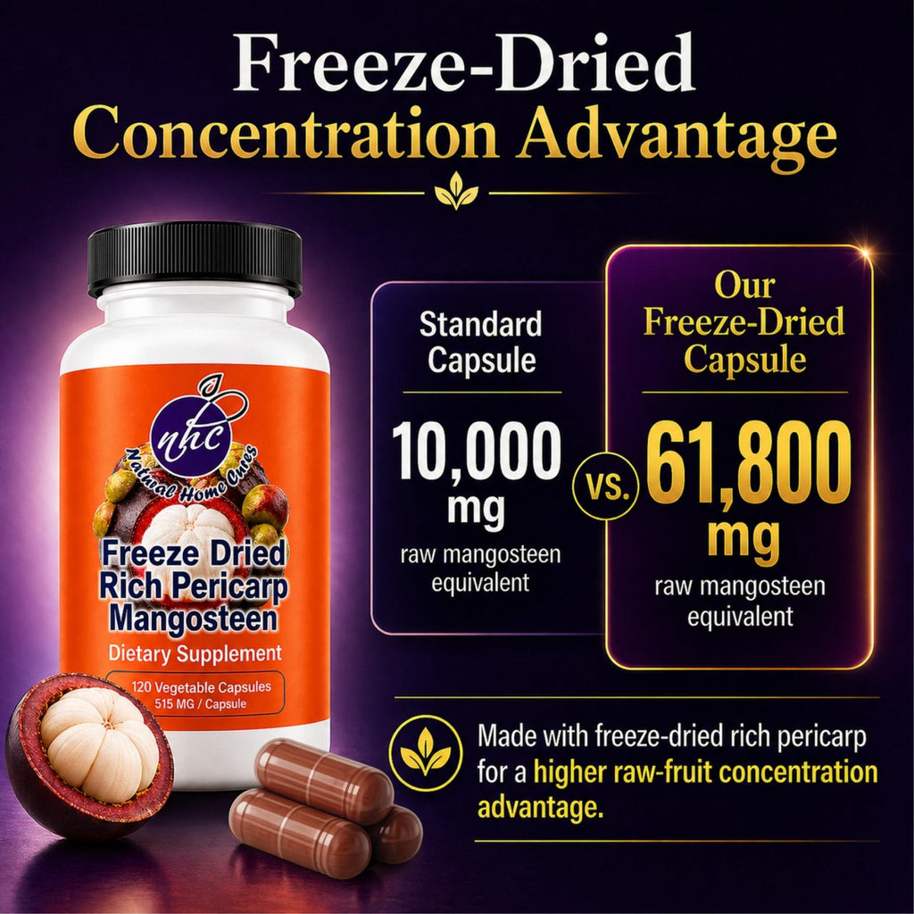 Natural Home Cures Freeze-Dried Mangosteen Rich Pericarp Capsules – 56+ Xanthones & Flavonoids, High ORAC Antioxidant Support, 515 mg, 120 Vegan Capsules - Maple Wellness Supplements
