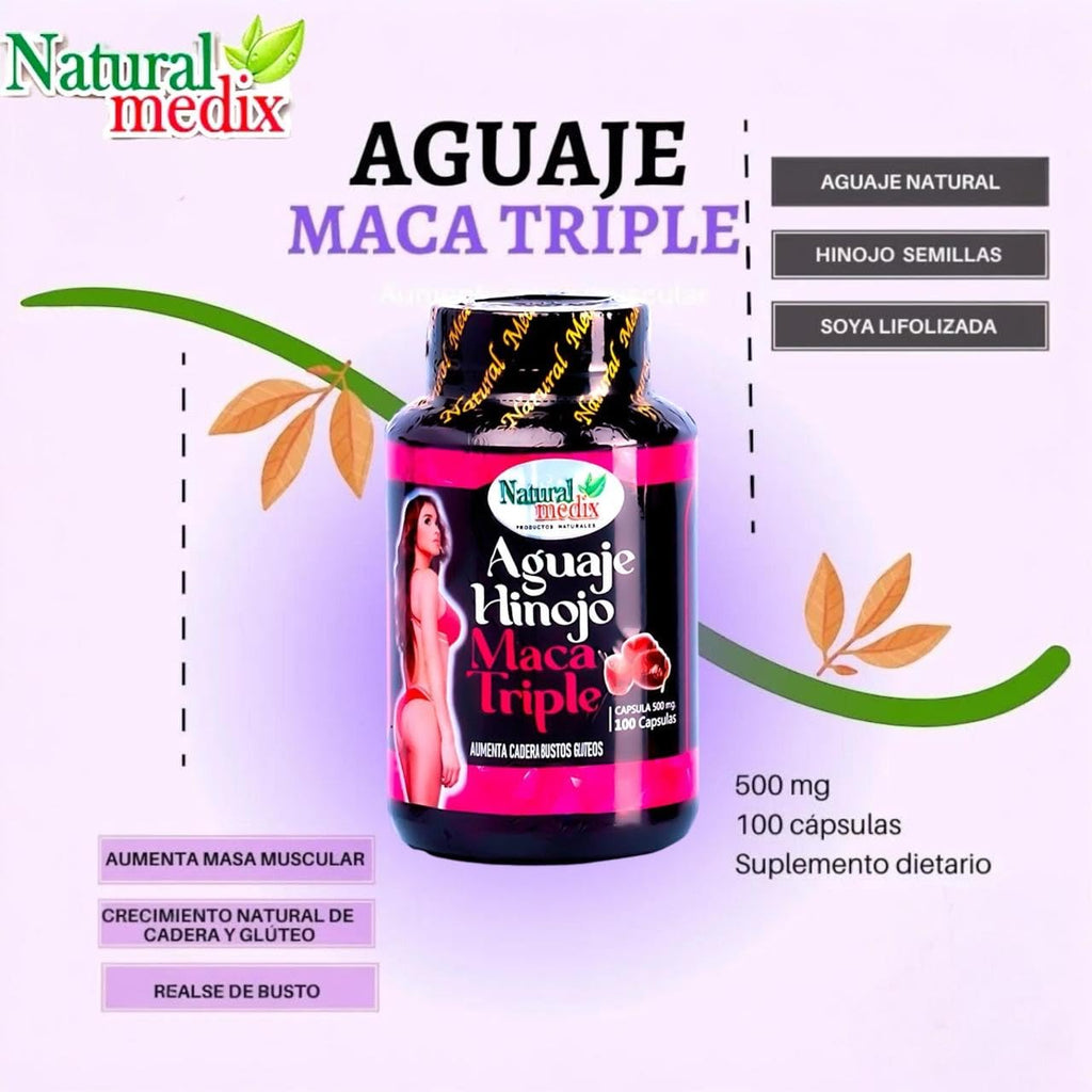 Natural medix Aguaje Hinojo Maca Triple (Maca Root Supplement) Premium 100 Capsules | Premium Botanical Blend for Feminine Balance & Confidence - TrustMedUSA