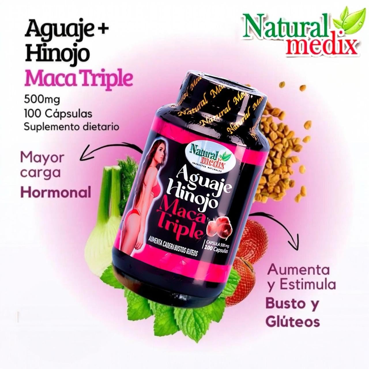 Natural medix Aguaje Hinojo Maca Triple (Maca Root Supplement) Premium 100 Capsules | Premium Botanical Blend for Feminine Balance & Confidence - TrustMedUSA