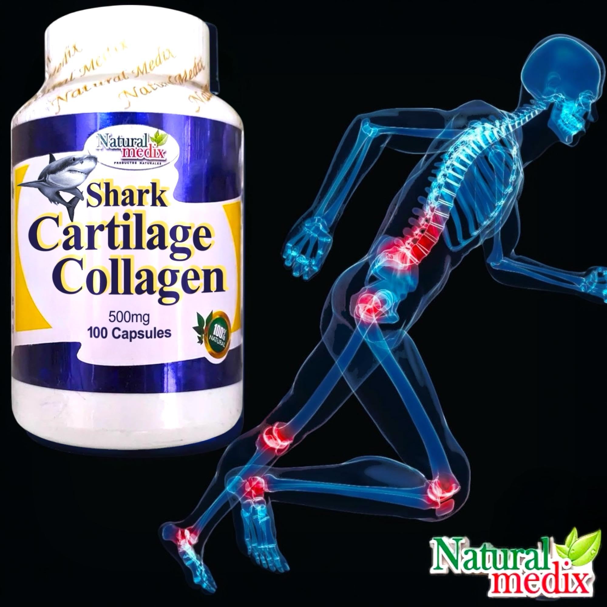 Natural medix Cartilage – Joint Support Supplement with Glucosamine, Collagen & Magnesium – 100 Caps - Cartílago de Tiburon - TrustMedUSA