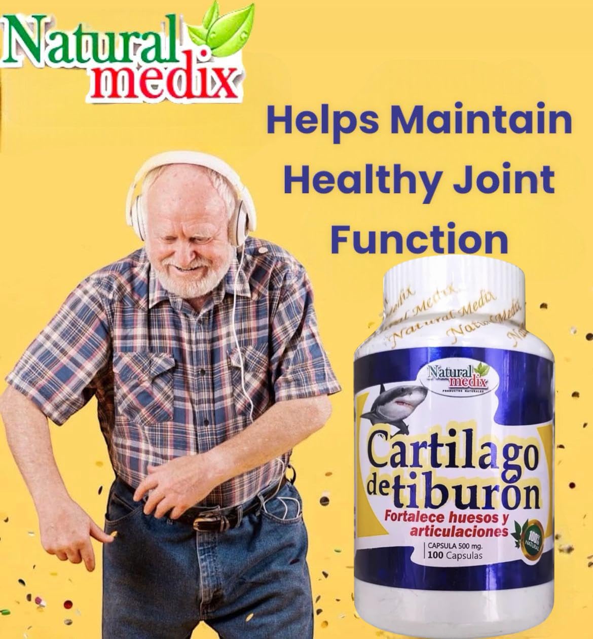 Natural medix Cartilage – Joint Support Supplement with Glucosamine, Collagen & Magnesium – 100 Caps - Cartílago de Tiburon - TrustMedUSA