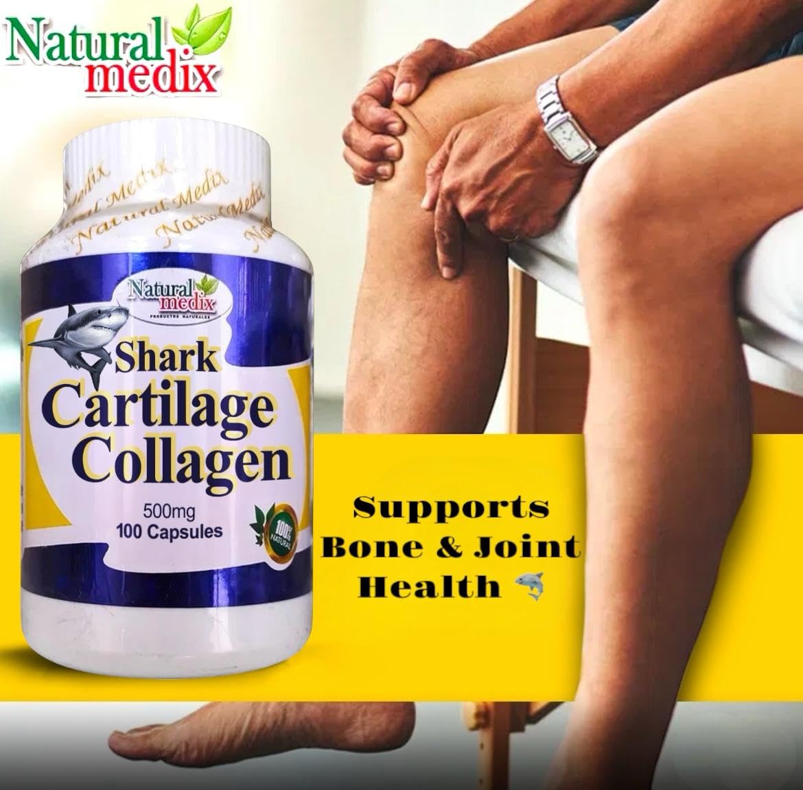 Natural medix Cartilage – Joint Support Supplement with Glucosamine, Collagen & Magnesium – 100 Caps - Cartílago de Tiburon - TrustMedUSA