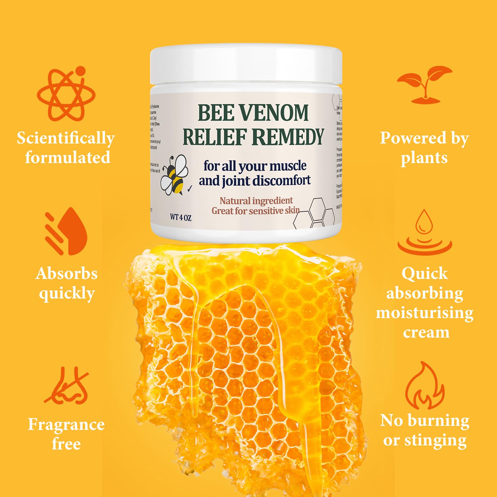 Natural Organic Bee Venom Muscle & Joint Cream, Extra Effective Muscle & Joint Care, for Neck, Hand, Feet, Knee, Muscles, Shoulder, Wrist, Elbow, Ankle, Foot Aches, Arnica, Vitamin B6 - TrustMedUSA