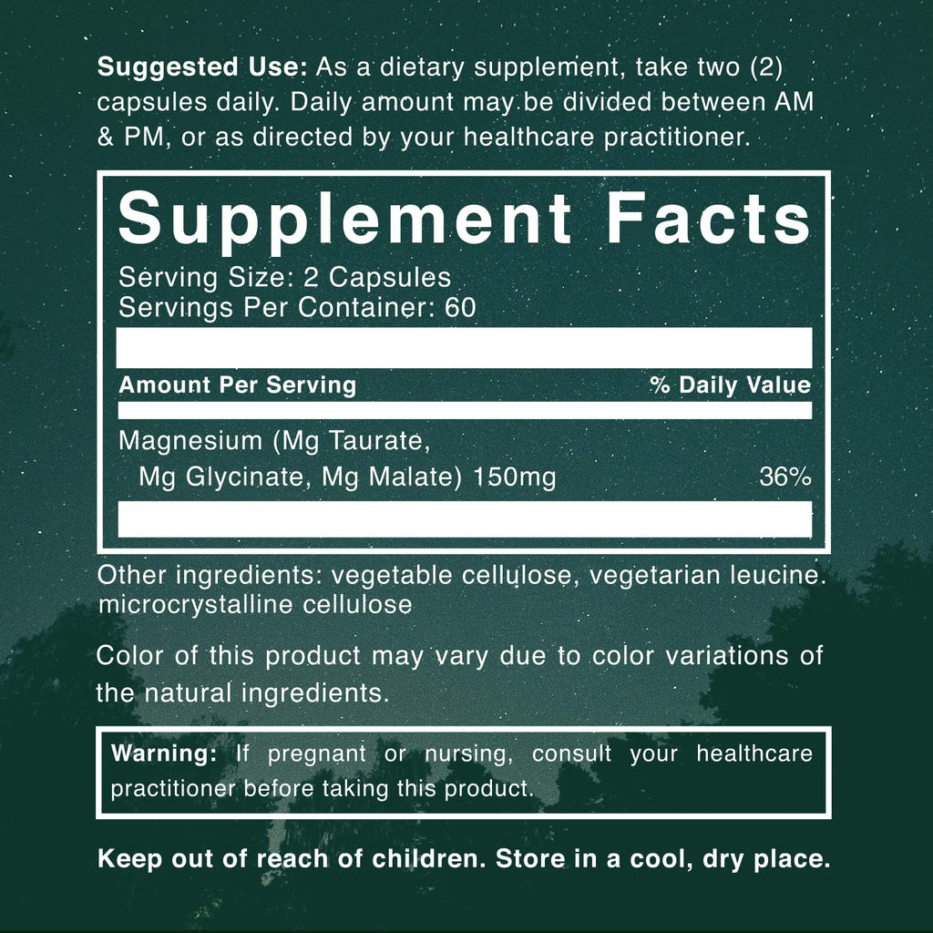 Natural Rhythm Triple Calm Magnesium Complex - 120 Capsules, Chelated Magnesium Glycinate, Taurate & Malate, High Absorption Supplement for Sleep, Stress, Muscle & Heart Support, Non-GMO, Vegan - TrustMedUSA