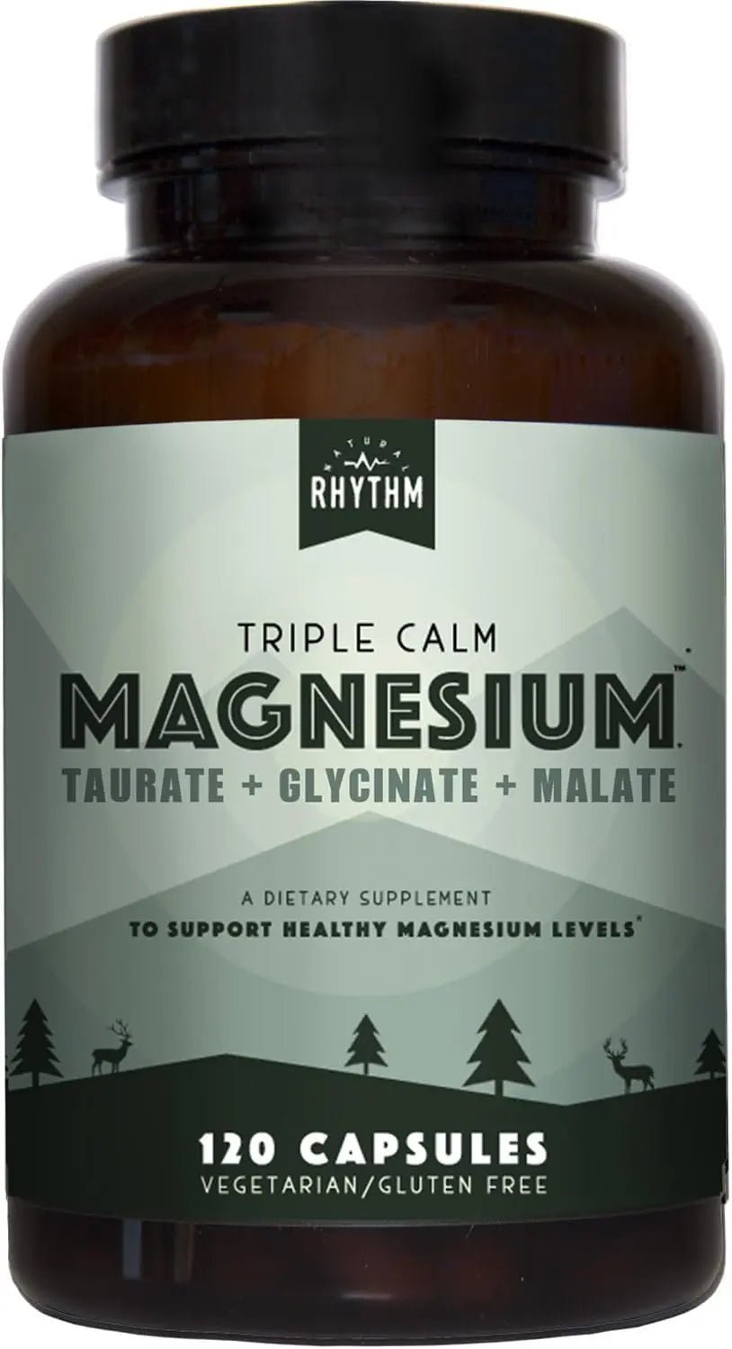 Natural Rhythm Triple Calm Magnesium Complex - 120 Capsules, Chelated Magnesium Glycinate, Taurate & Malate, High Absorption Supplement for Sleep, Stress, Muscle & Heart Support, Non-GMO, Vegan - TrustMedUSA