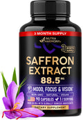 Natural Saffron Supplements - Pure Saffron Extract 88.5 mg - Made in USA - Mood | Focus | Vision | Energy Support - Eye Health for Women & Men - NonGMO Vegan Pills - 90 Powder Capsules, 3 Month Supply - TrustMedUSA
