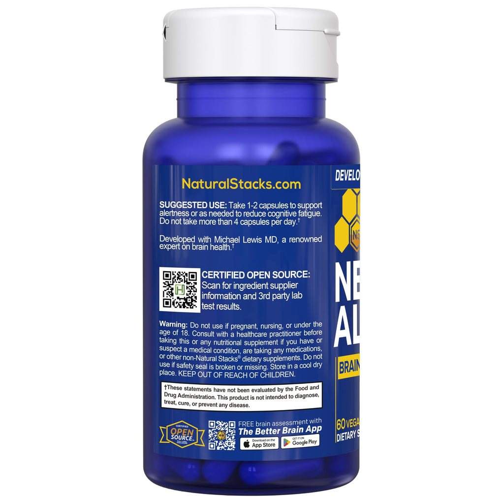 NATURAL STACKS NeuroAlert - 200mg Paraxanthine Energy Supplement - Caffeine Free Focus w/ 500mg L-Tyrosine & 100mg L-Theanine - 10mg NADH for Cellular Energy Support - 60 Paraxanthine Capsules - TrustMedUSA