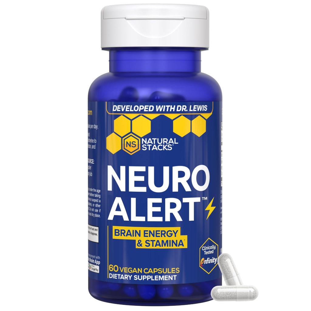 NATURAL STACKS NeuroAlert - 200mg Paraxanthine Energy Supplement - Caffeine Free Focus w/ 500mg L-Tyrosine & 100mg L-Theanine - 10mg NADH for Cellular Energy Support - 60 Paraxanthine Capsules - TrustMedUSA
