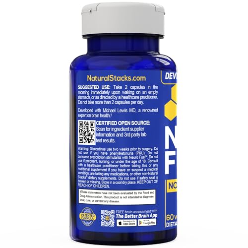 NATURAL STACKS NeuroFuel Nootropic with Zembrin - Doctor Developed Memory & Focus Supplement - Kanna Extract Sceletium Tortuosum - Nootropic Brain Supplement for Focus - 60 Zembrin Capsules - TrustMedUSA